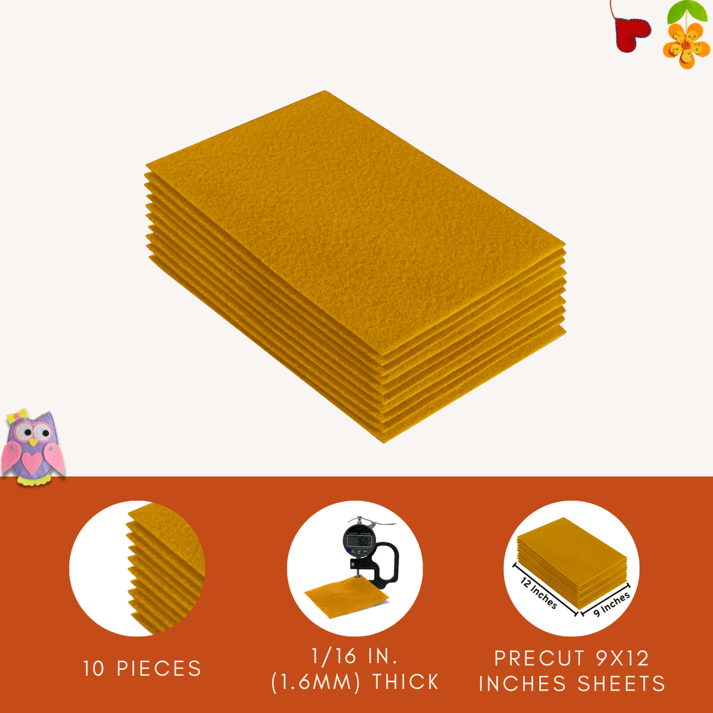 FabricLA Acrylic Felt 9"X12" Sheet Packs | Antique Gold - Prismatic Fiber Arts