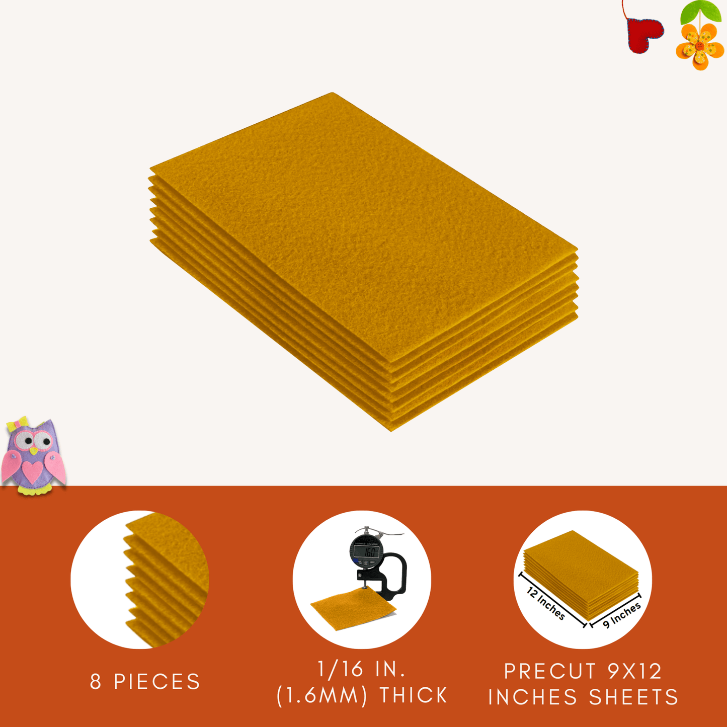 FabricLA Acrylic Felt 9"X12" Sheet Packs | Antique Gold - Prismatic Fiber Arts