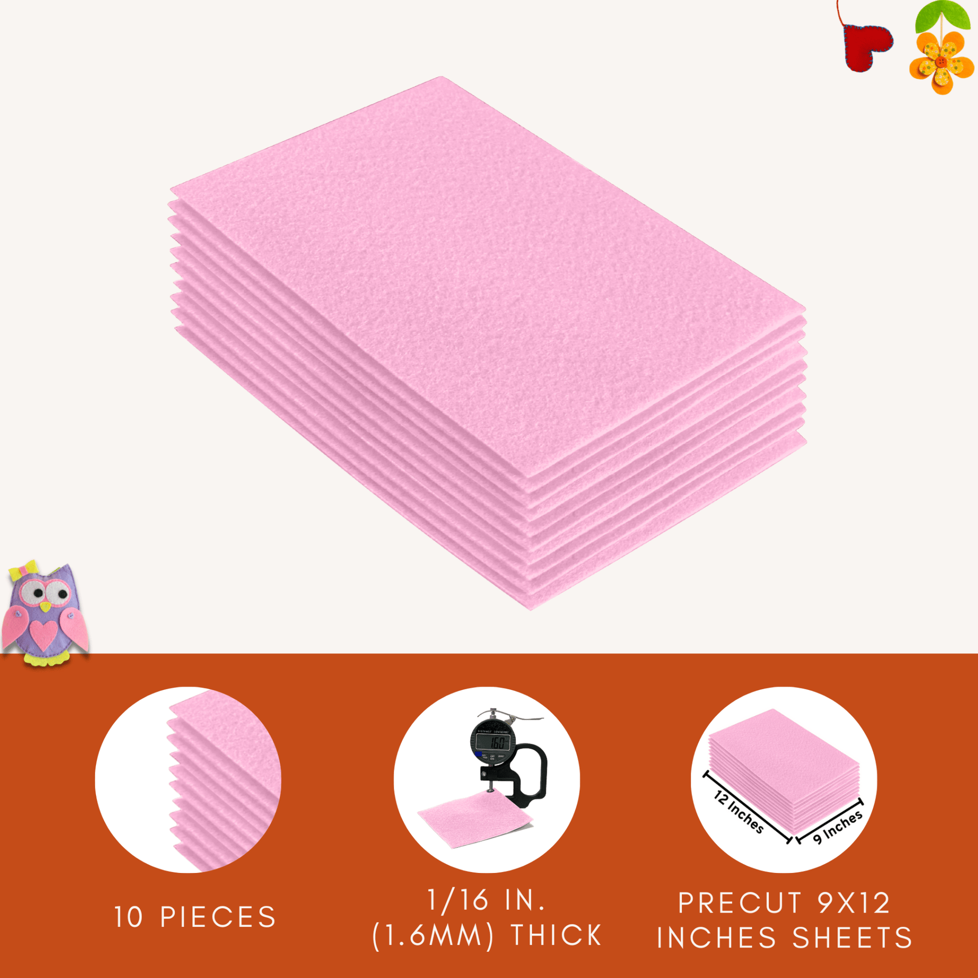 FabricLA Acrylic Felt 9"X12" Sheet Packs | Baby Pink - Prismatic Fiber Arts