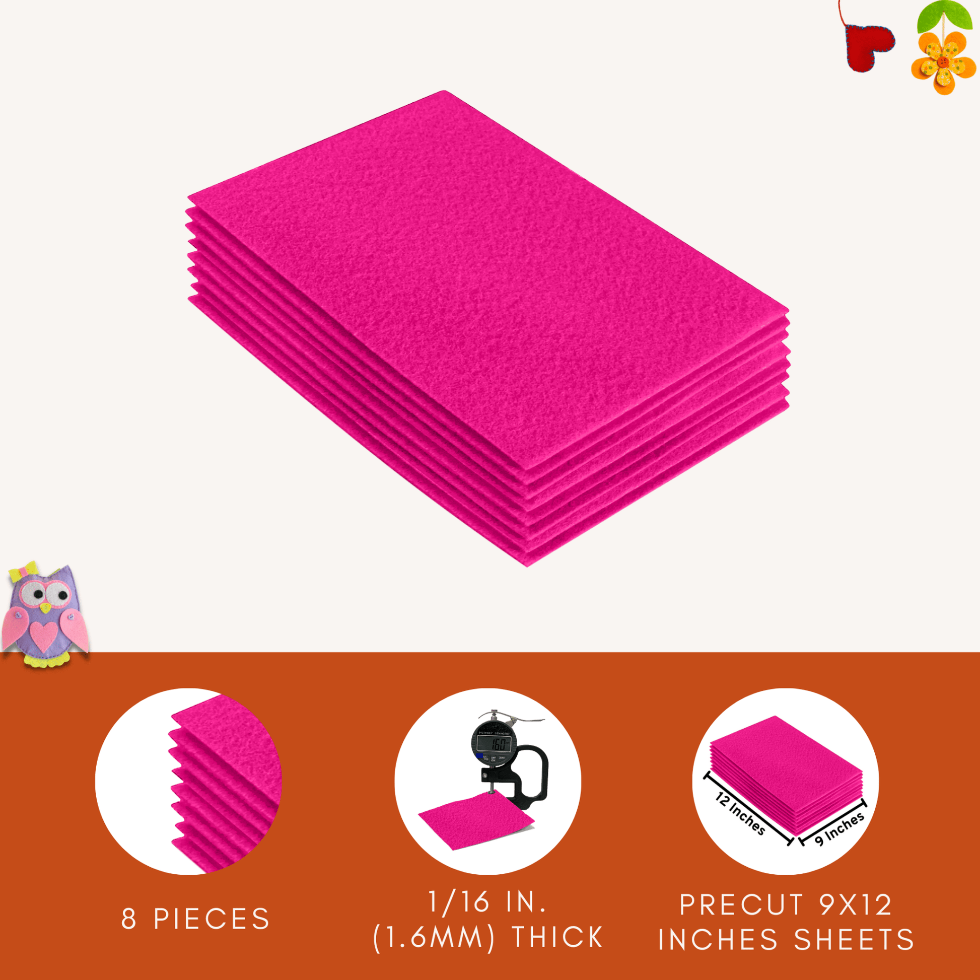 FabricLA Acrylic Felt 9"X12" Sheet Packs | Neon Pink - Prismatic Fiber Arts