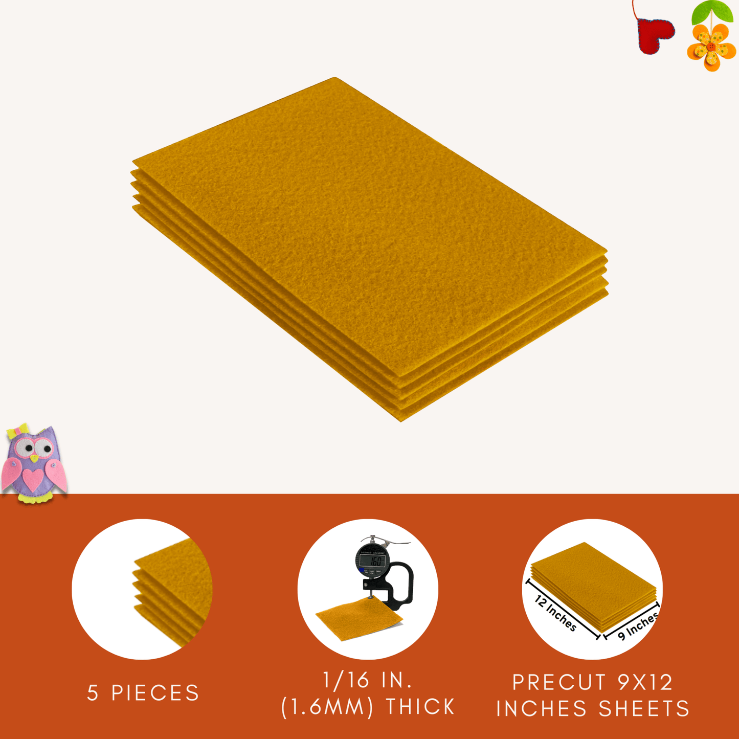 FabricLA Acrylic Felt 9"X12" Sheet Packs | Antique Gold - Prismatic Fiber Arts