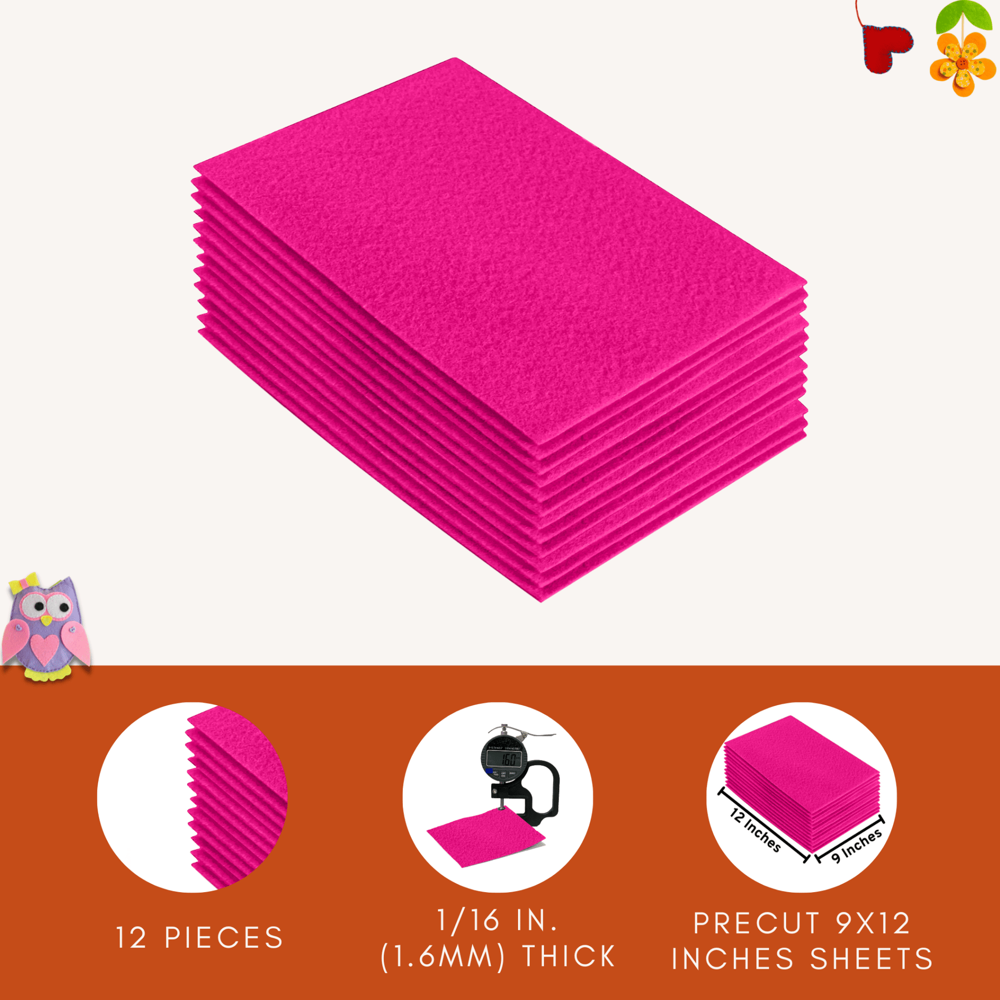 FabricLA Acrylic Felt 9"X12" Sheet Packs | Neon Pink - Prismatic Fiber Arts