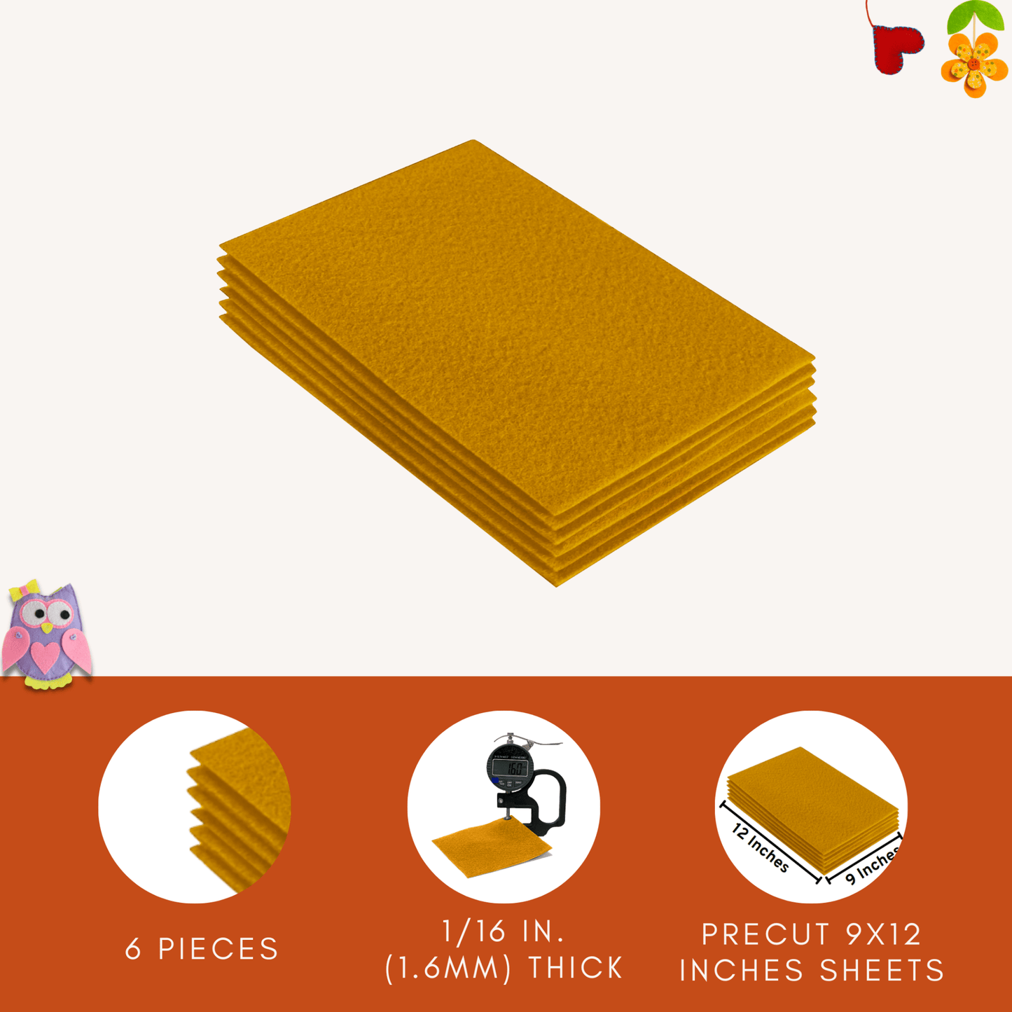 FabricLA Acrylic Felt 9"X12" Sheet Packs | Antique Gold - Prismatic Fiber Arts