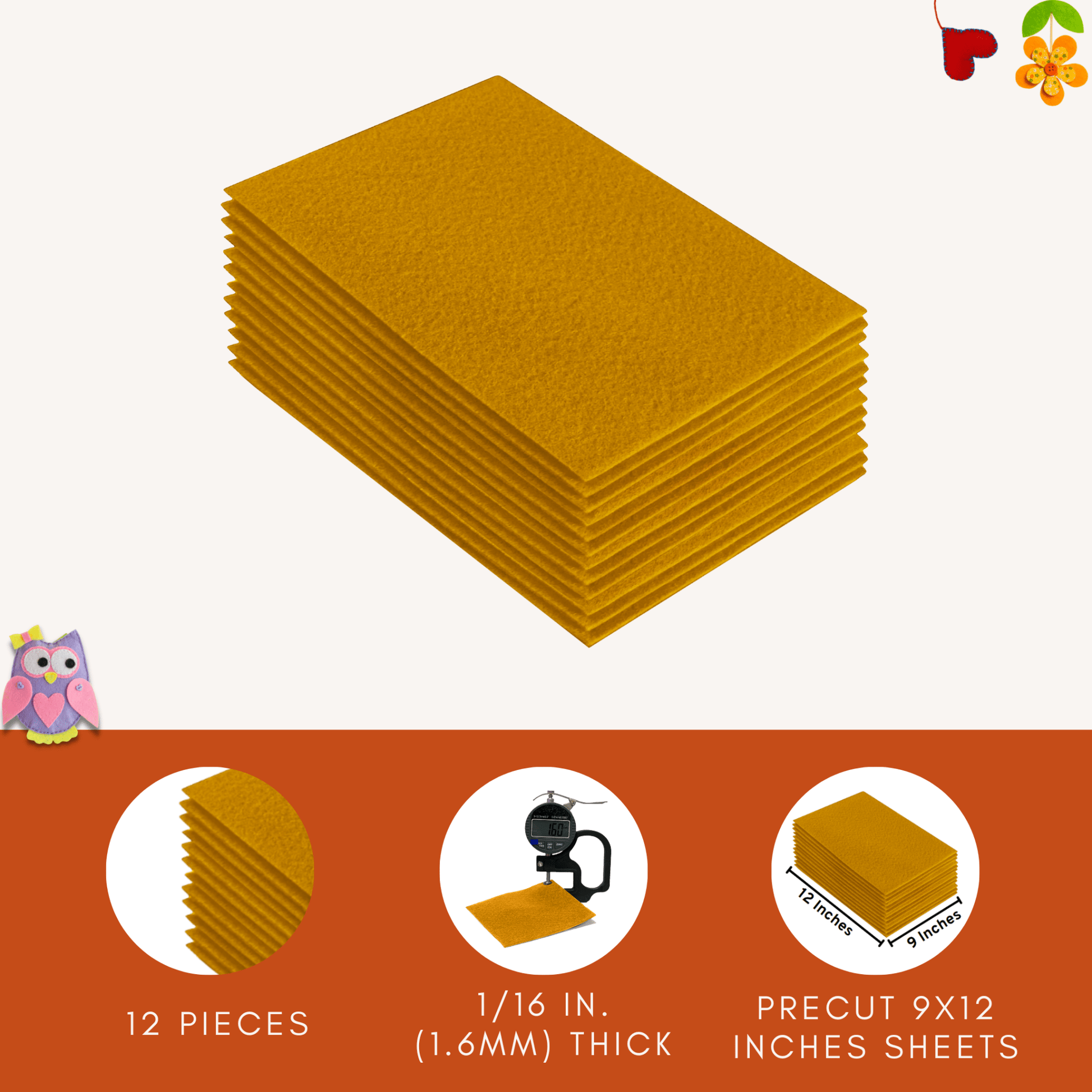 FabricLA Acrylic Felt 9"X12" Sheet Packs | Antique Gold - Prismatic Fiber Arts