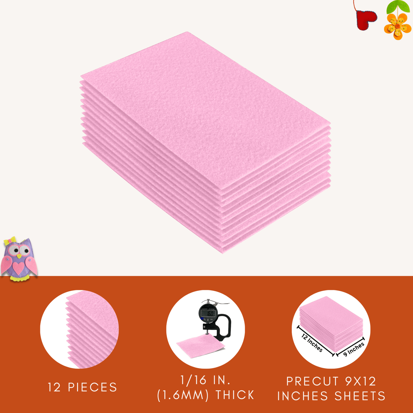 FabricLA Acrylic Felt 9"X12" Sheet Packs | Baby Pink - Prismatic Fiber Arts