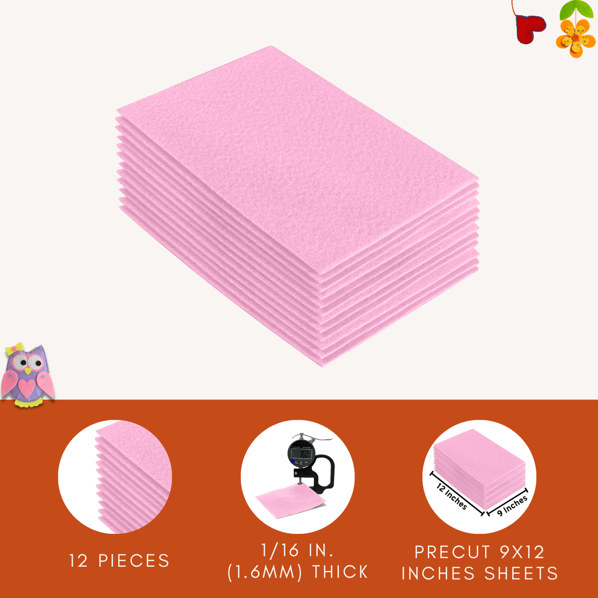 FabricLA Acrylic Felt 9"X12" Sheet Packs | Baby Pink - Prismatic Fiber Arts