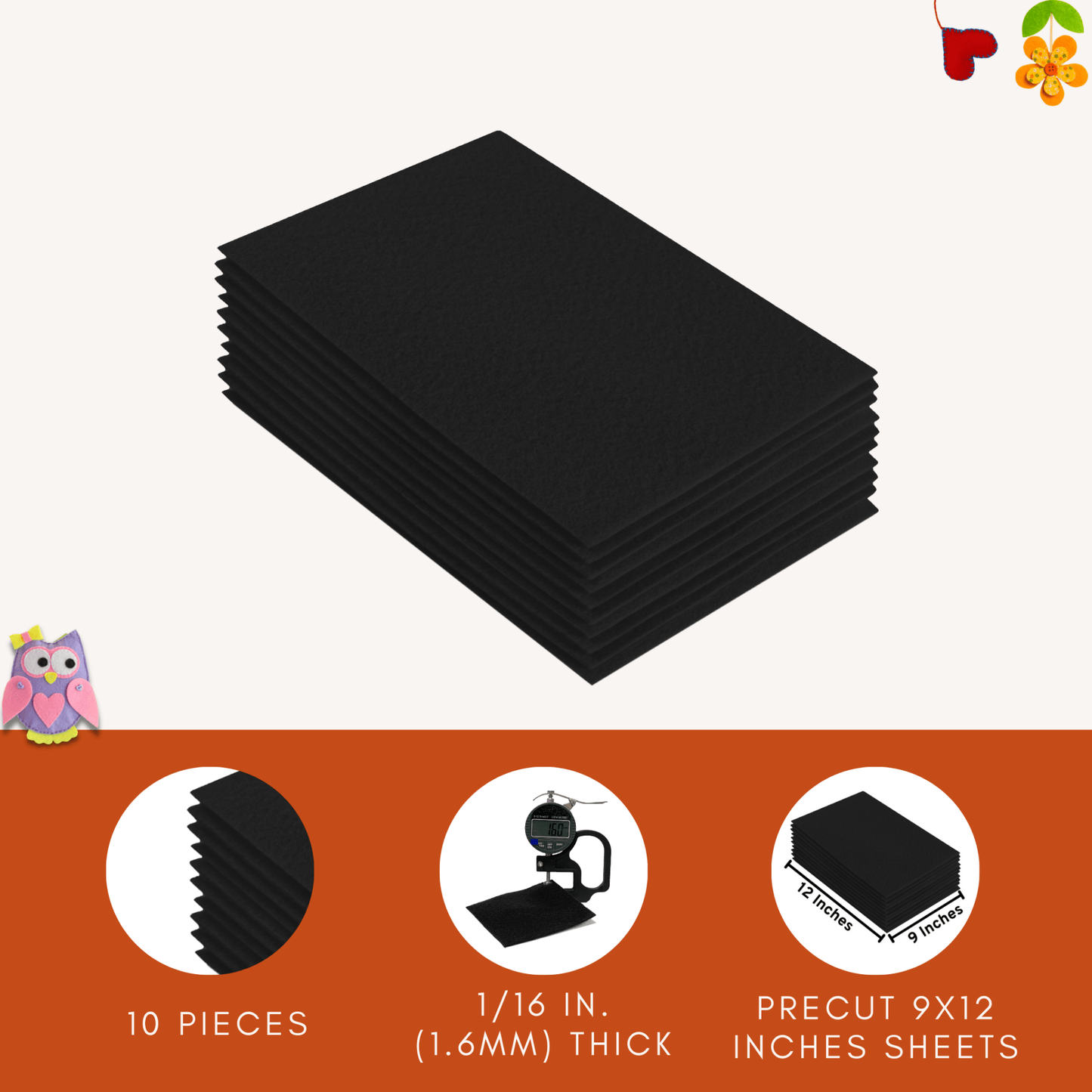 FabricLA Acrylic Felt 9"X12" Sheet Packs | Black