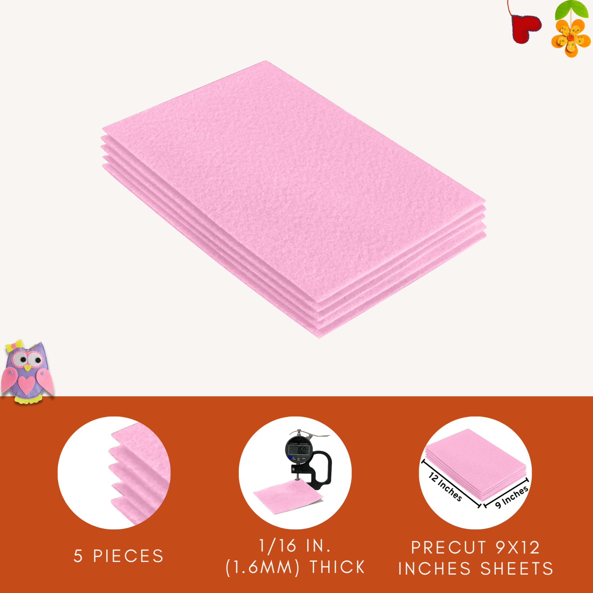 FabricLA Acrylic Felt 9"X12" Sheet Packs | Baby Pink - Prismatic Fiber Arts