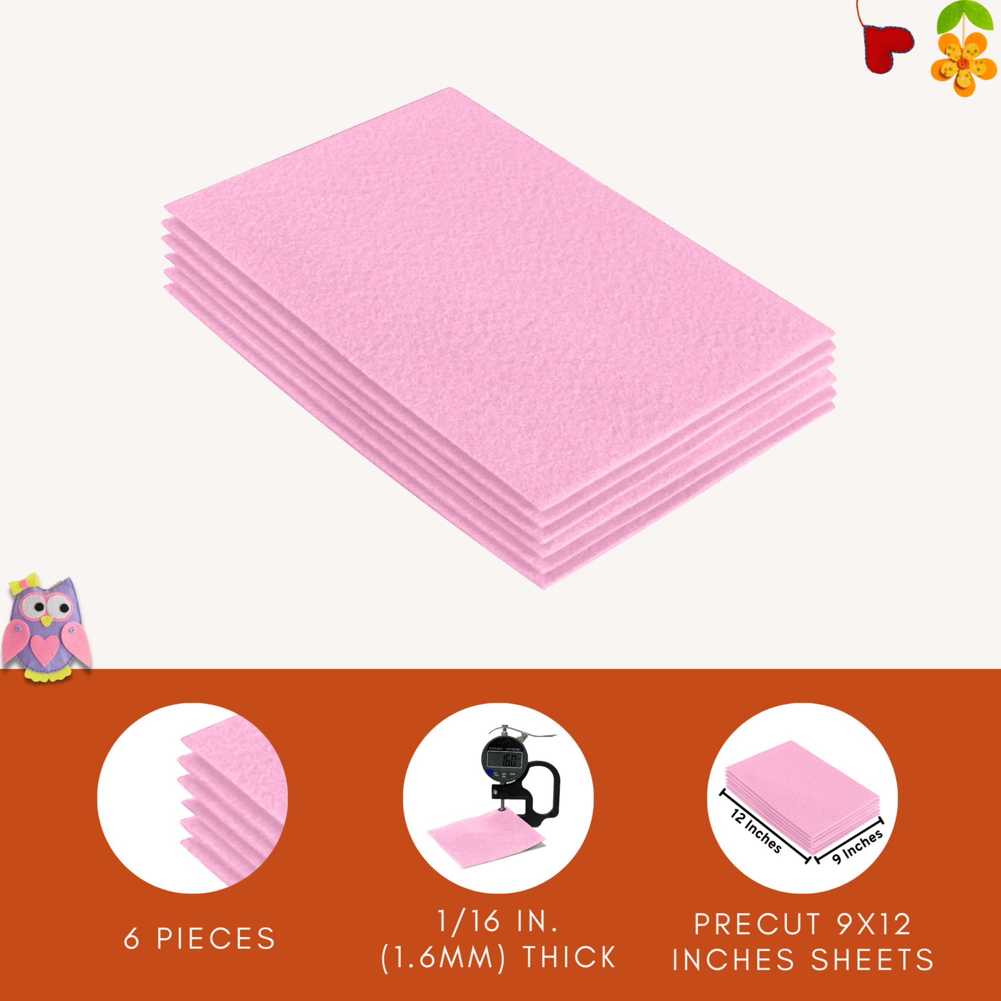 FabricLA Acrylic Felt 9"X12" Sheet Packs | Baby Pink - Prismatic Fiber Arts