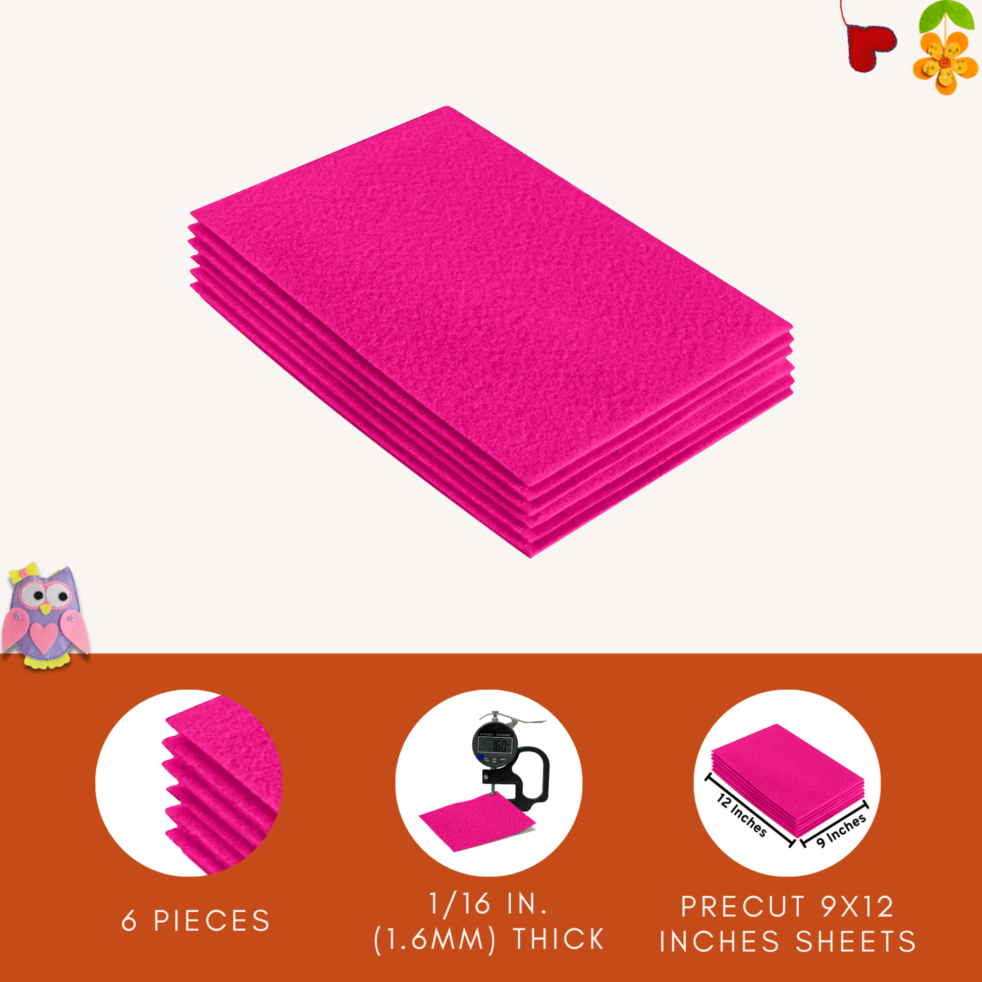 FabricLA Acrylic Felt 9"X12" Sheet Packs | Neon Pink - Prismatic Fiber Arts