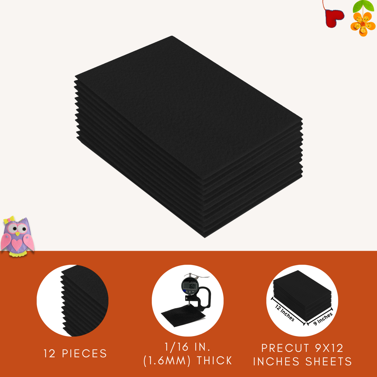 FabricLA Acrylic Felt 9"X12" Sheet Packs | Black