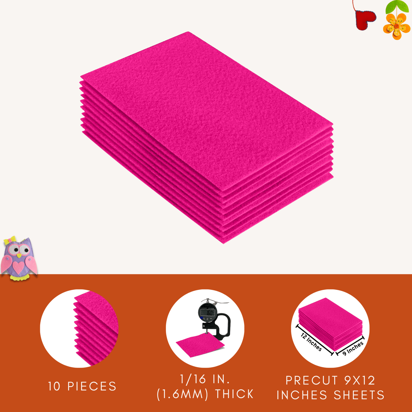 FabricLA Acrylic Felt 9"X12" Sheet Packs | Neon Pink - Prismatic Fiber Arts