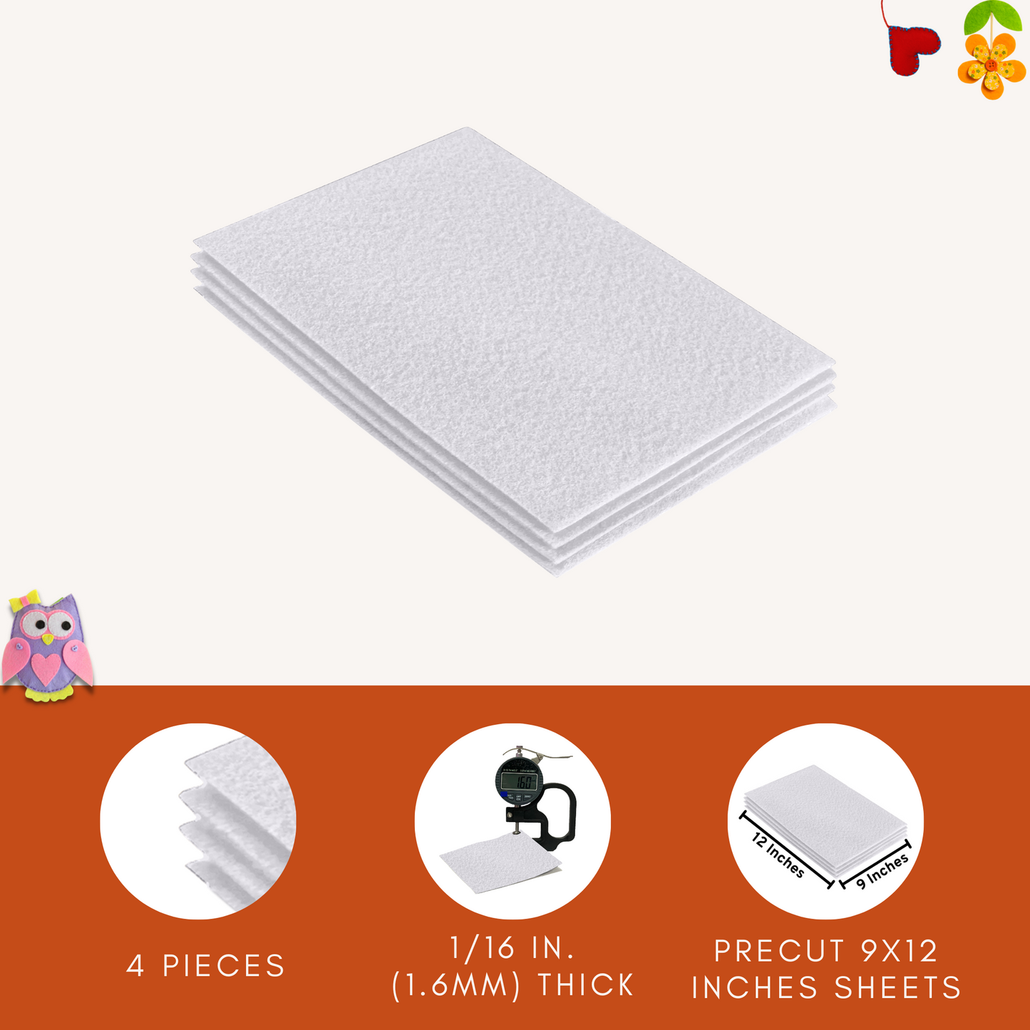 FabricLA Acrylic Felt 9"X12" Sheet Packs | White - Prismatic Fiber Arts
