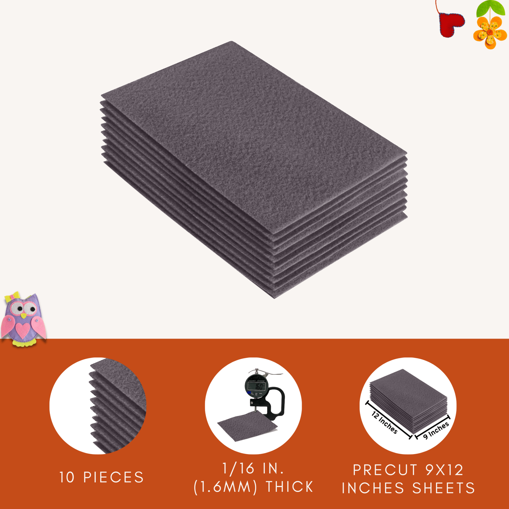 FabricLA Acrylic Felt 9"X12" Sheet Packs | Platinum Gray - Prismatic Fiber Arts