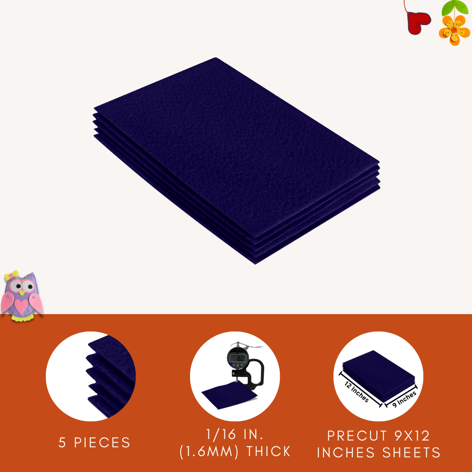FabricLA Acrylic Felt 9"X12" Sheet Packs | Navy Blue - Prismatic Fiber Arts