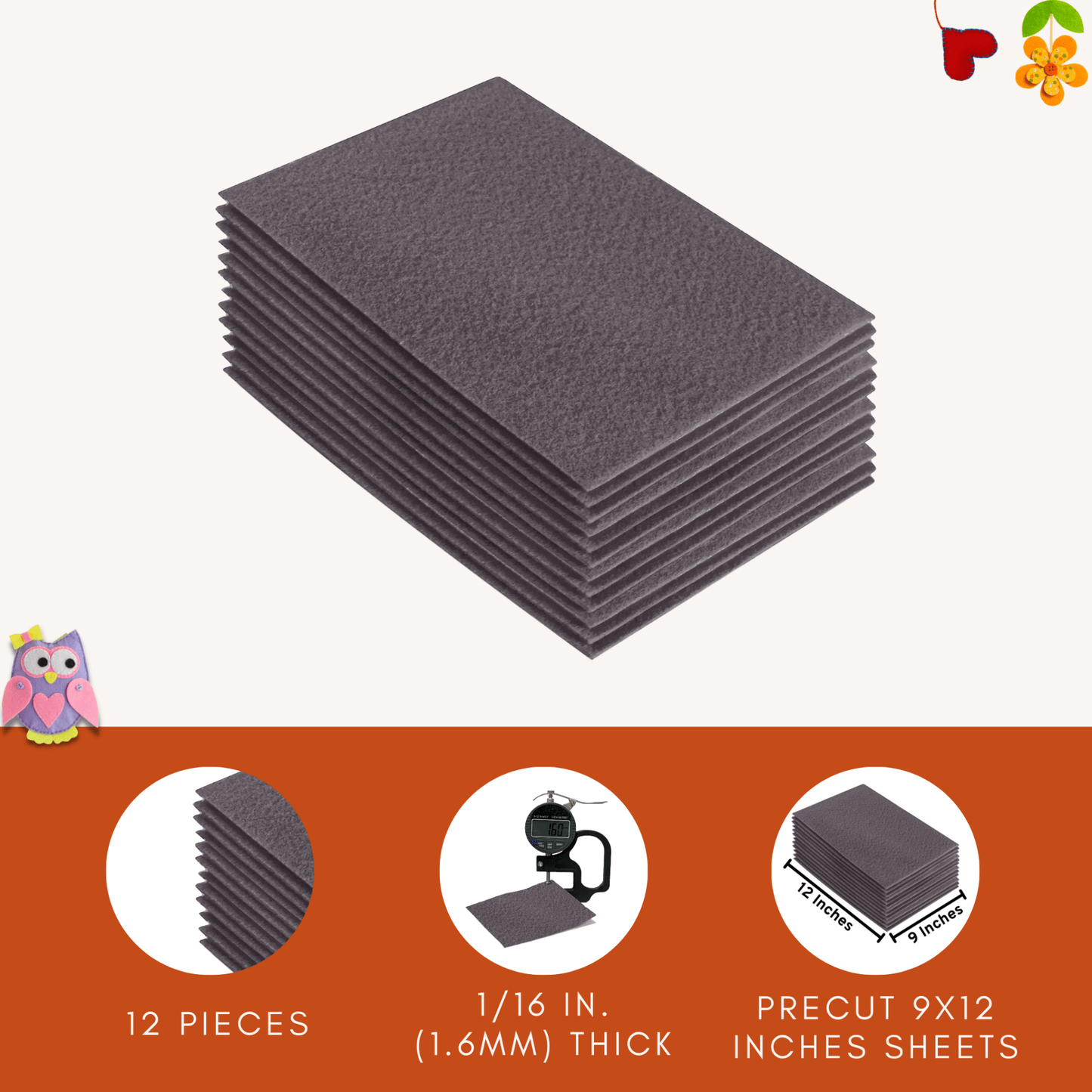 FabricLA Acrylic Felt 9"X12" Sheet Packs | Platinum Gray - Prismatic Fiber Arts