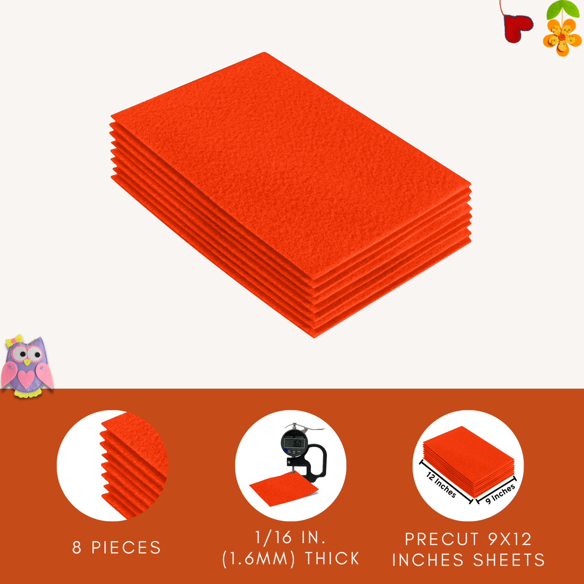 FabricLA Acrylic Felt 9"X12" Sheet Packs | Neon Orange - Prismatic Fiber Arts