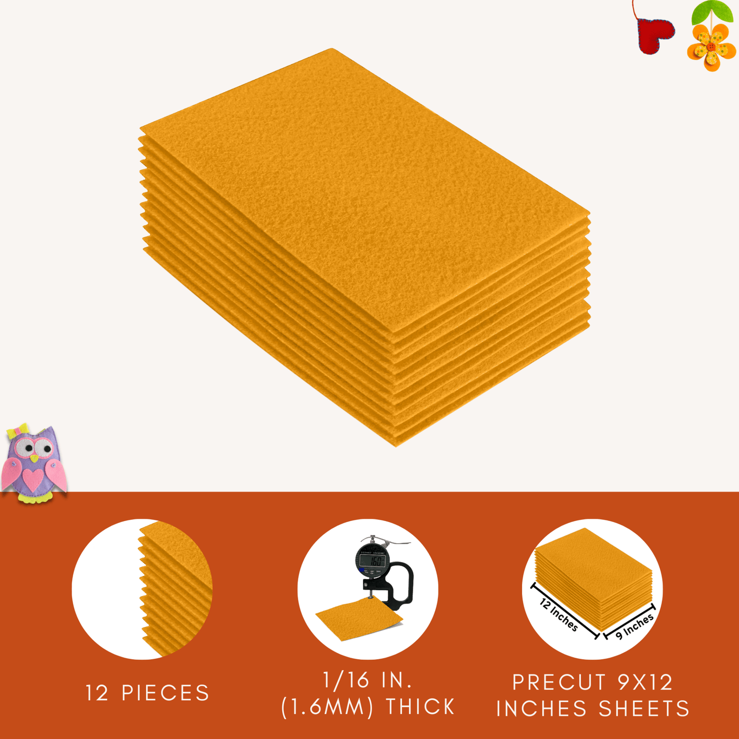 FabricLA Acrylic Felt 9"X12" Sheet Packs | Gold - Prismatic Fiber Arts