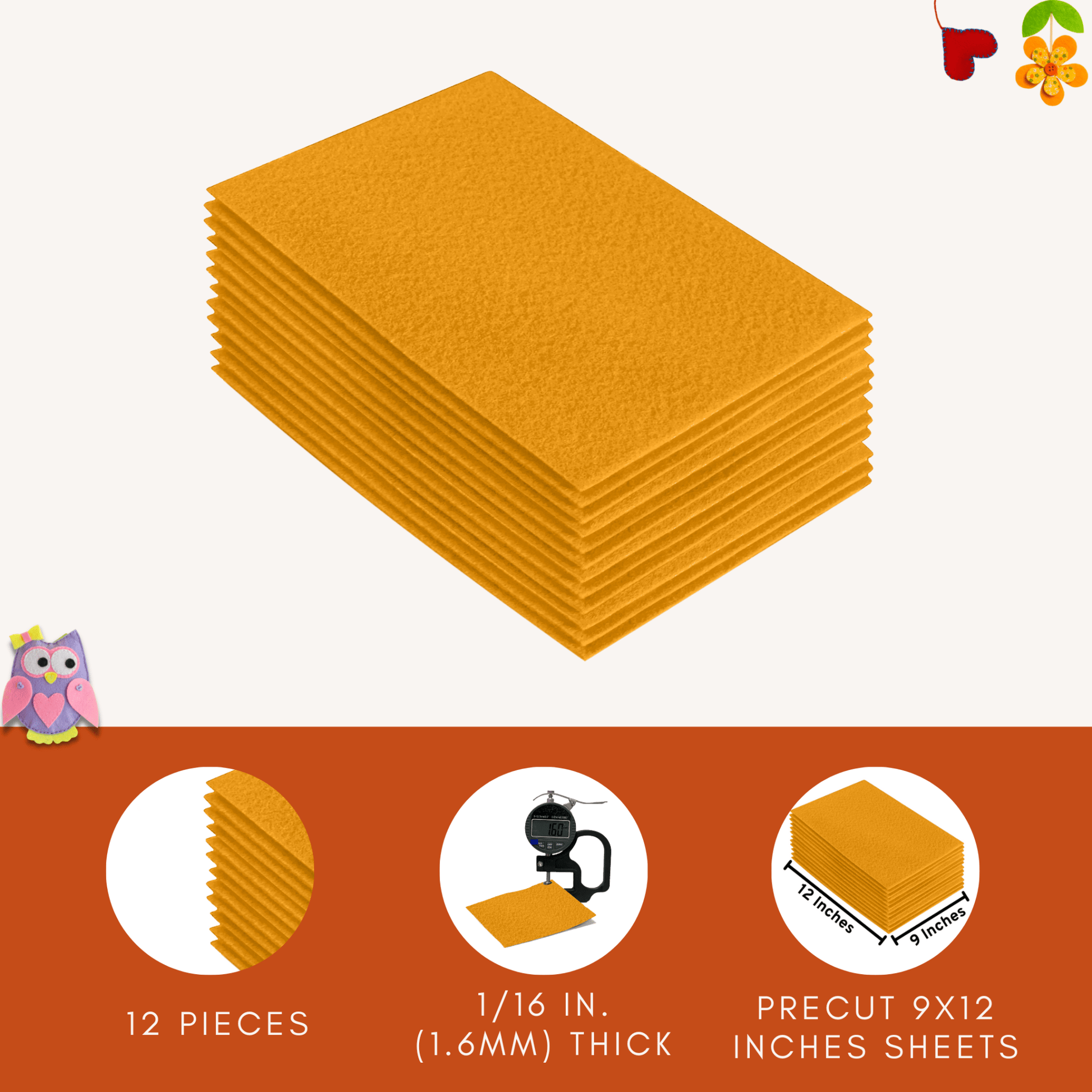 FabricLA Acrylic Felt 9"X12" Sheet Packs | Gold - Prismatic Fiber Arts