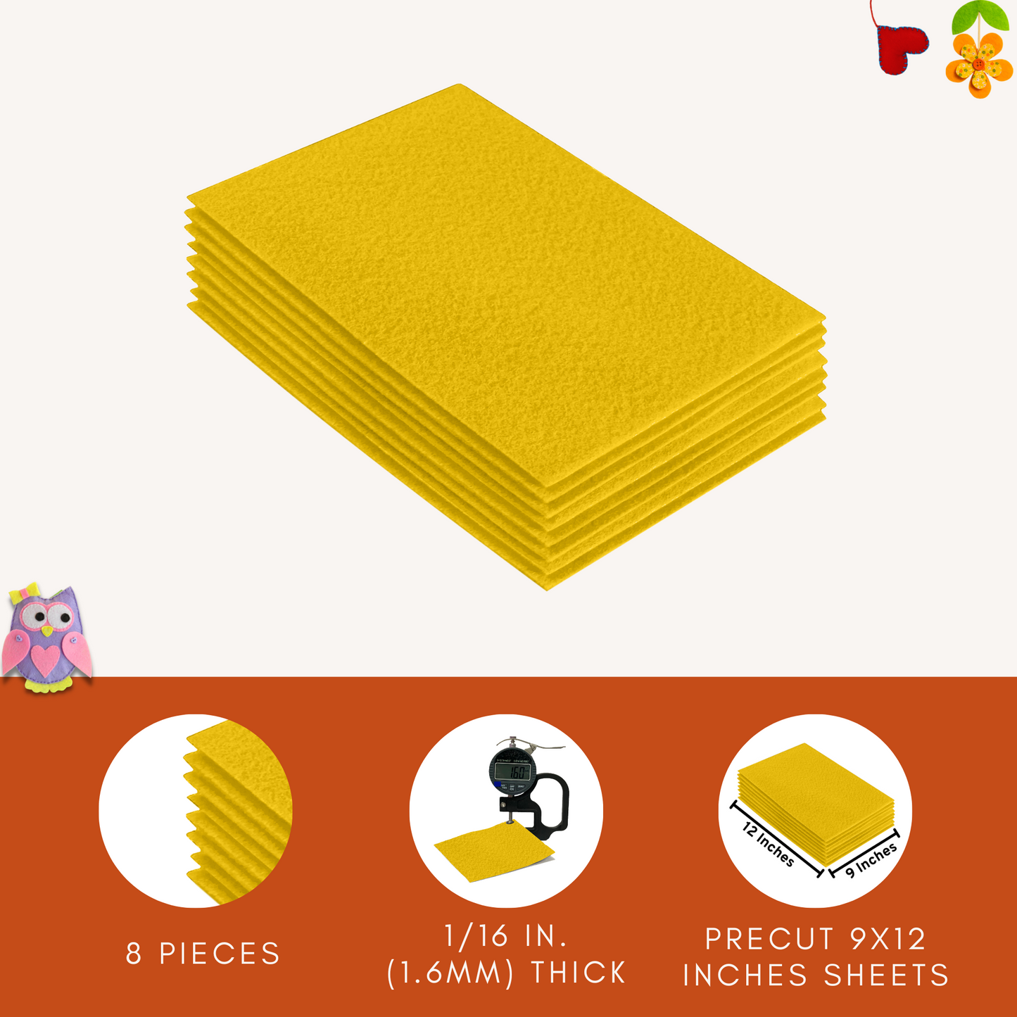 FabricLA Acrylic Felt 9"X12" Sheet Packs | Yellow - Prismatic Fiber Arts