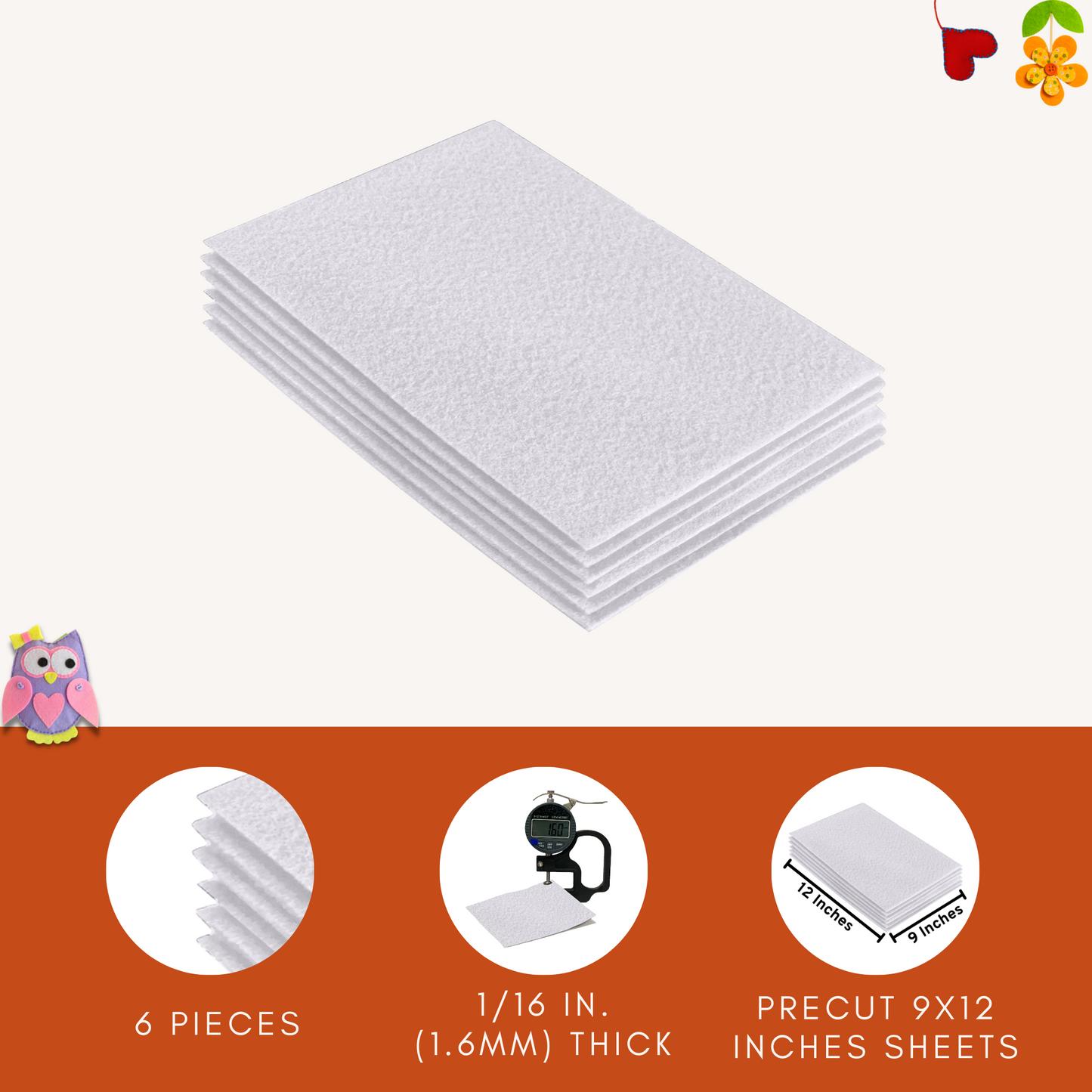 FabricLA Acrylic Felt 9"X12" Sheet Packs | White - Prismatic Fiber Arts