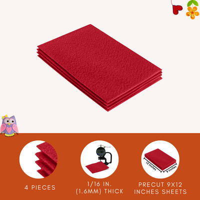 FabricLA Acrylic Felt 9"X12" Sheet Packs | Red - Prismatic Fiber Arts