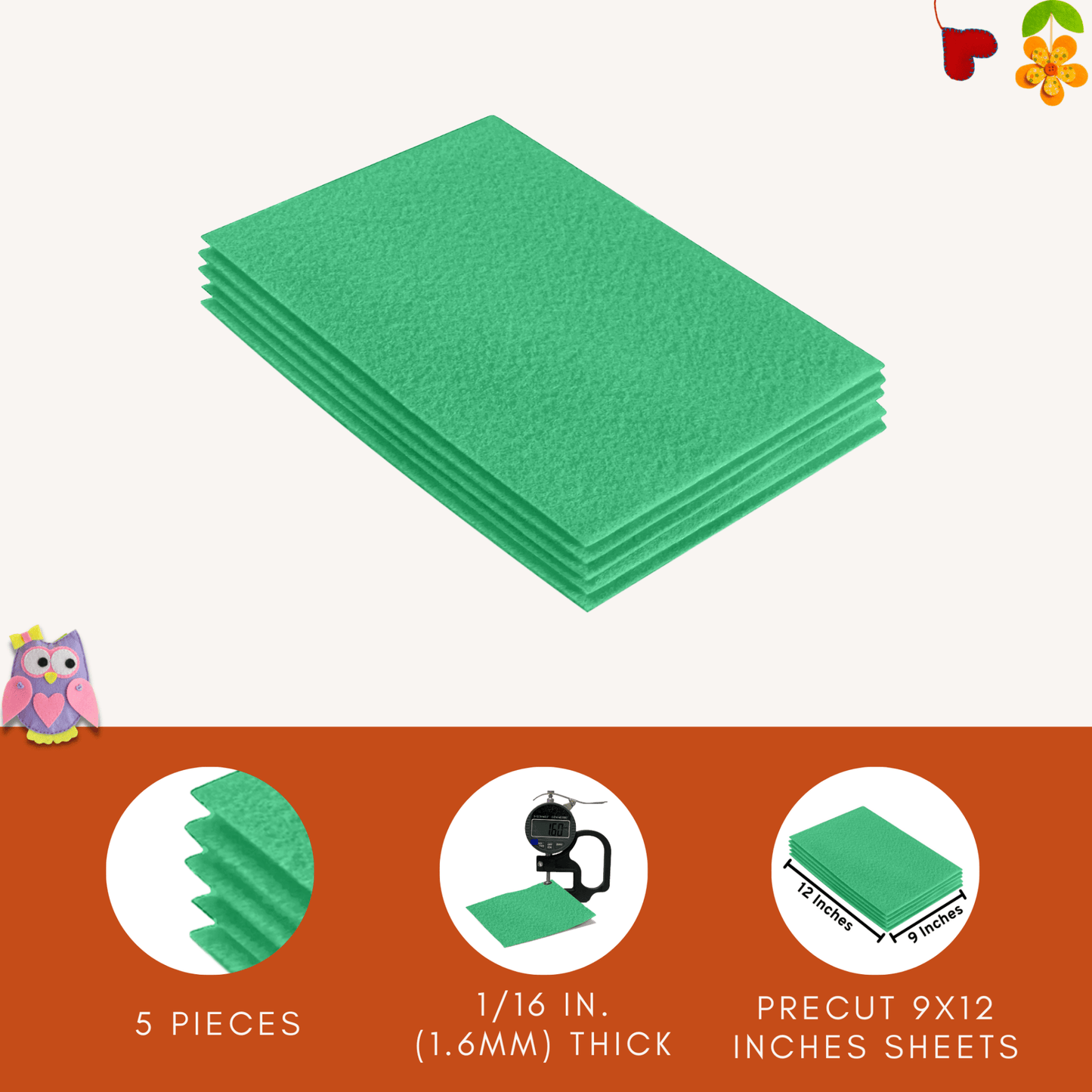 FabricLA Acrylic Felt 9"X12" Sheet Packs | Mint - Prismatic Fiber Arts
