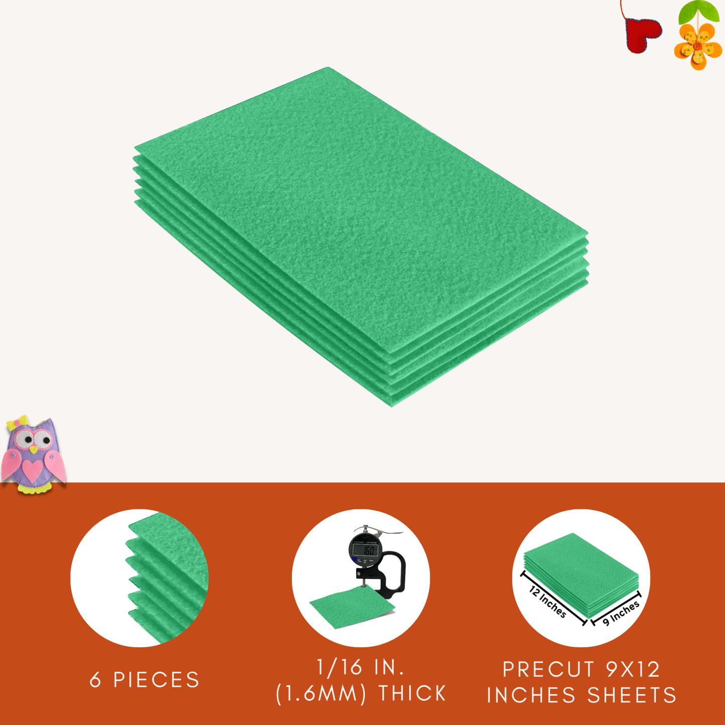 FabricLA Acrylic Felt 9"X12" Sheet Packs | Mint - Prismatic Fiber Arts