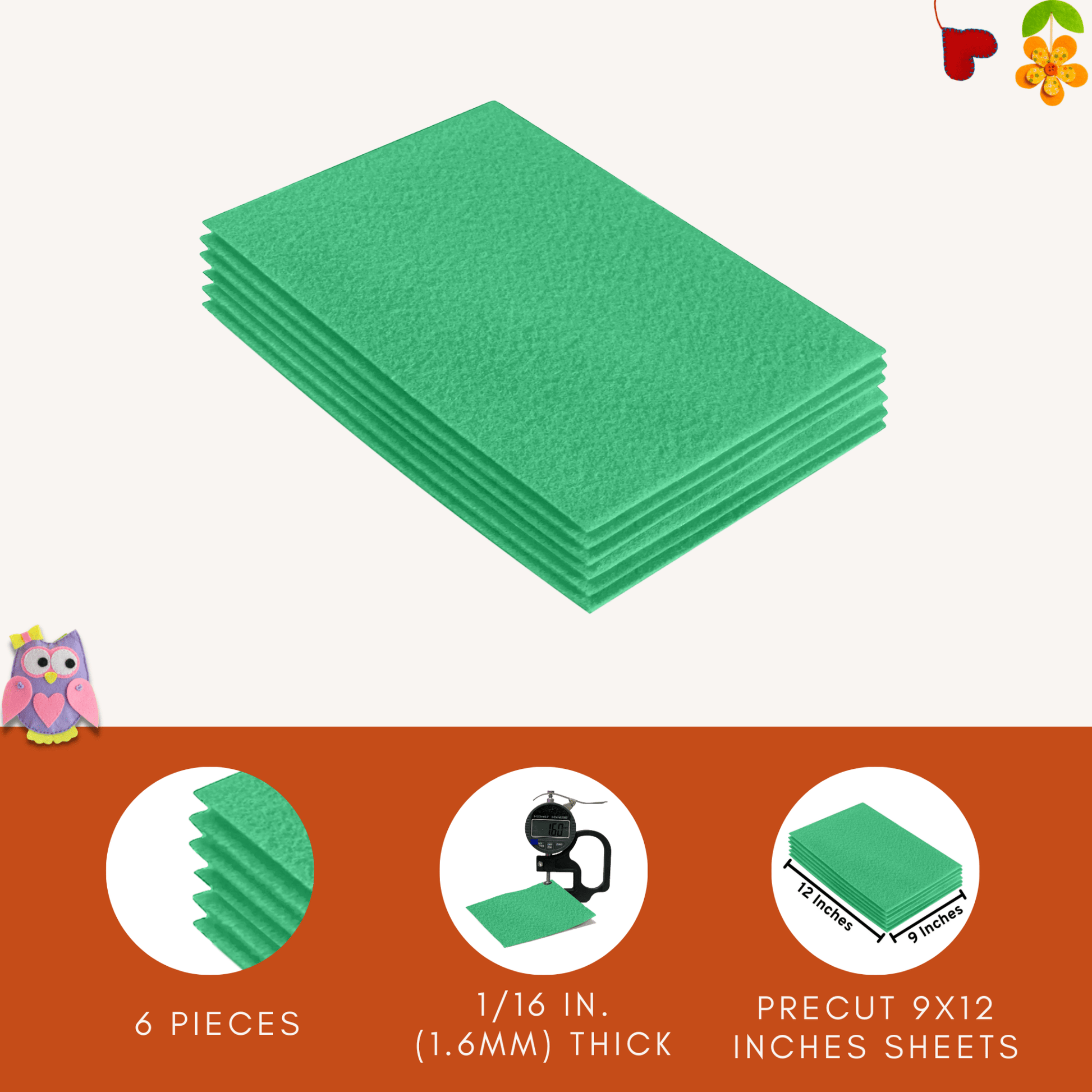 FabricLA Acrylic Felt 9"X12" Sheet Packs | Mint - Prismatic Fiber Arts