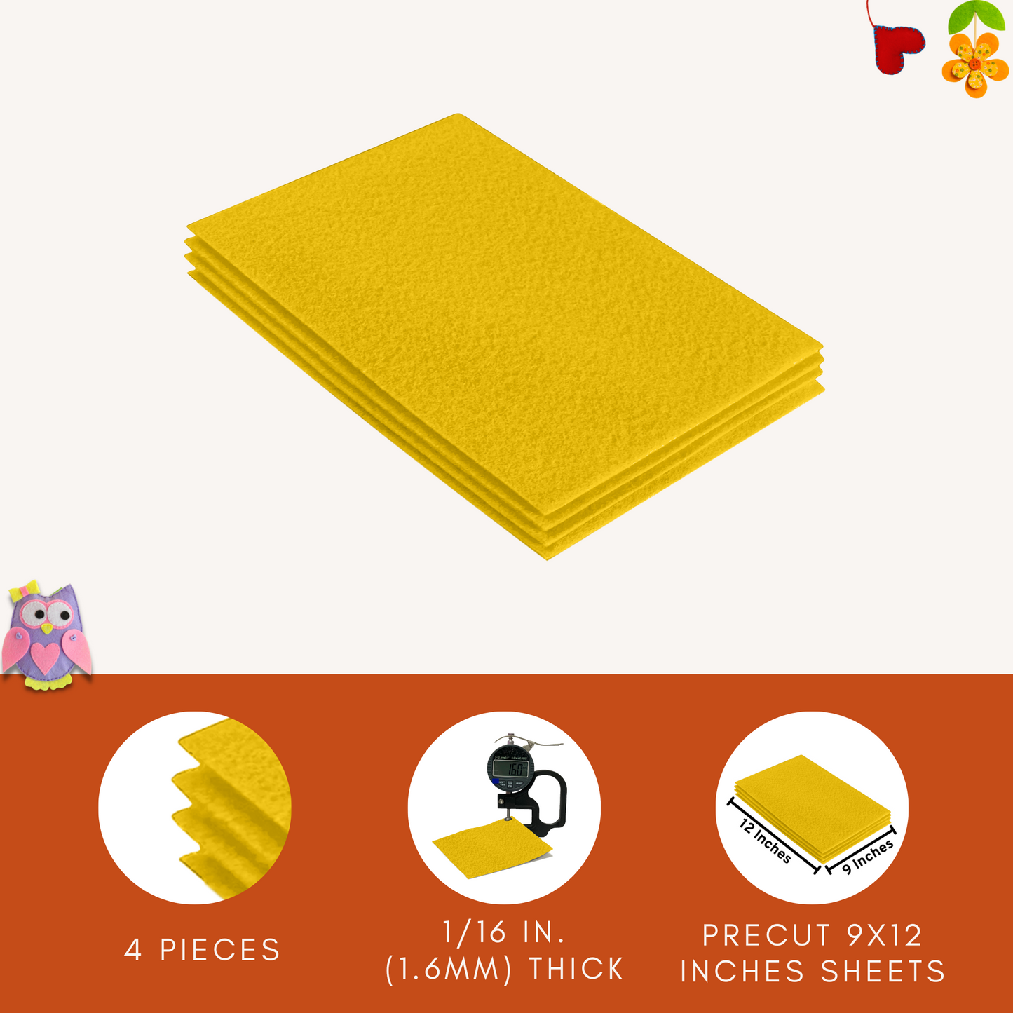 FabricLA Acrylic Felt 9"X12" Sheet Packs | Yellow - Prismatic Fiber Arts