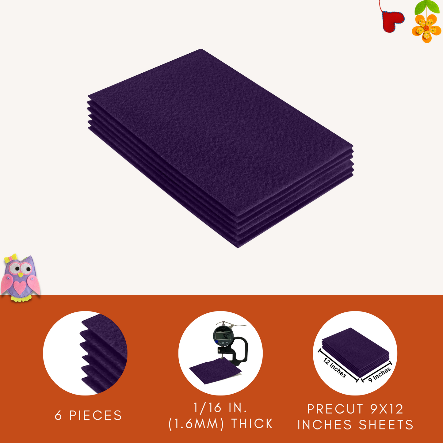 FabricLA Acrylic Felt 9"X12" Sheet Packs | Plum - Prismatic Fiber Arts