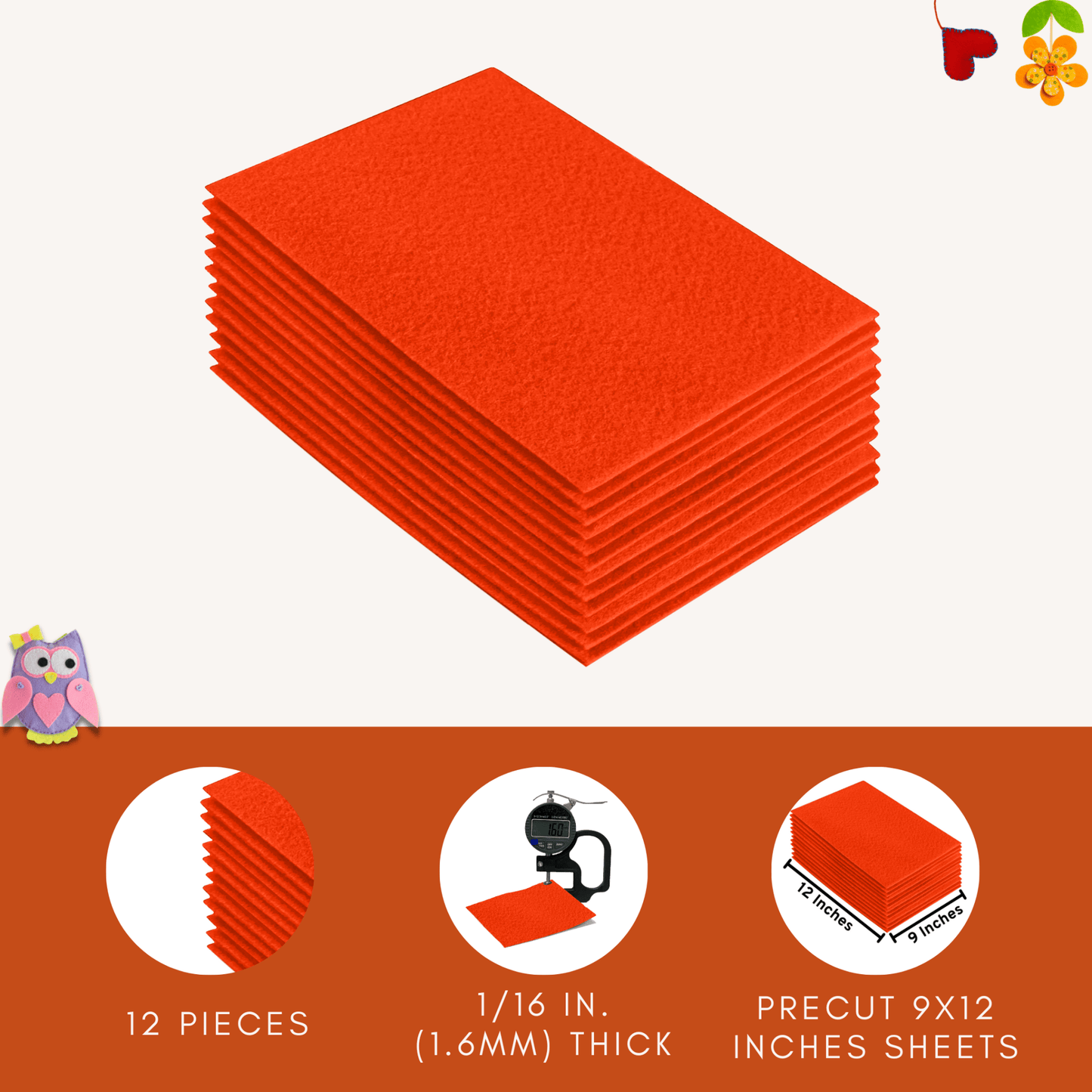 FabricLA Acrylic Felt 9"X12" Sheet Packs | Neon Orange - Prismatic Fiber Arts