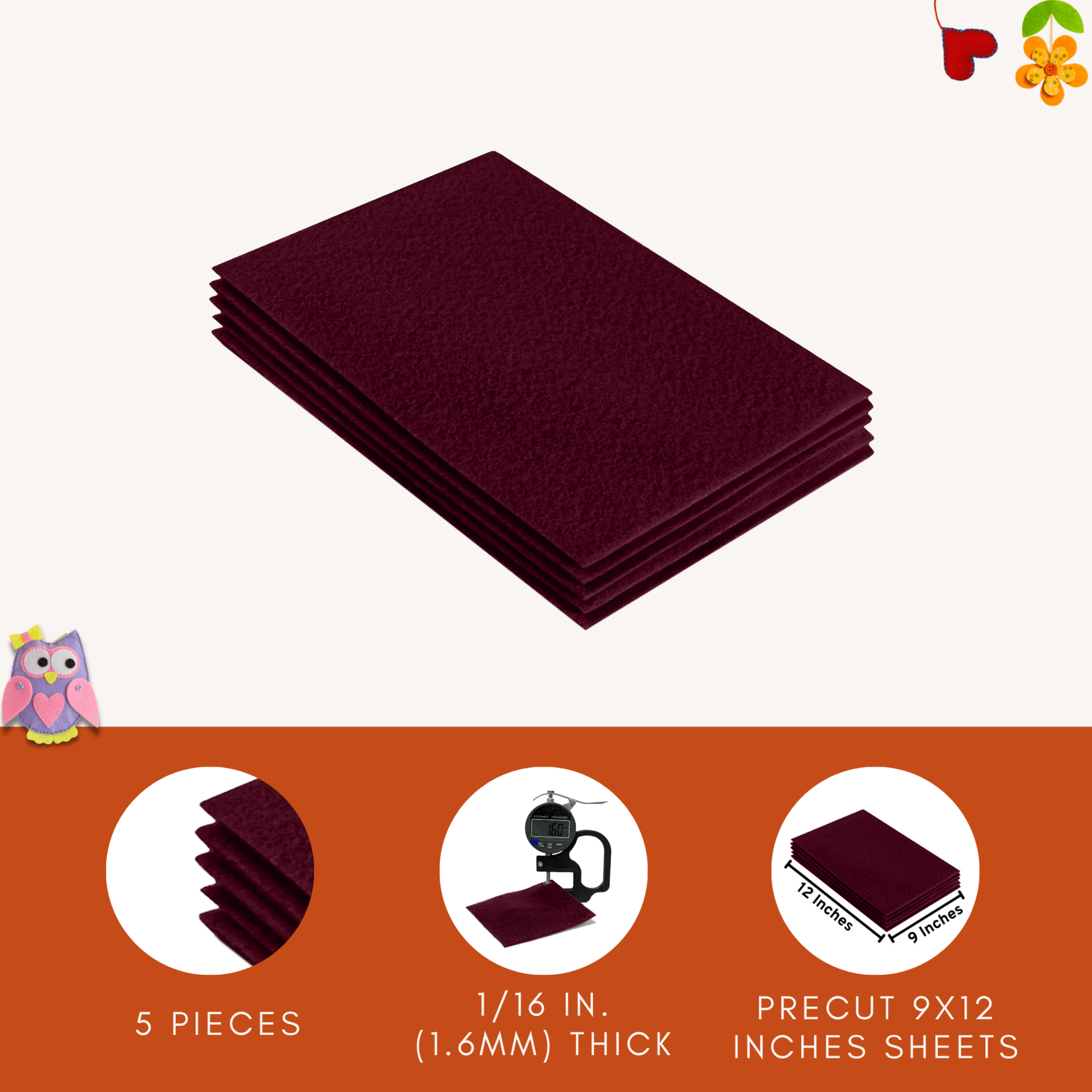FabricLA Acrylic Felt 9"X12" Sheet Packs | Burgundy - Prismatic Fiber Arts