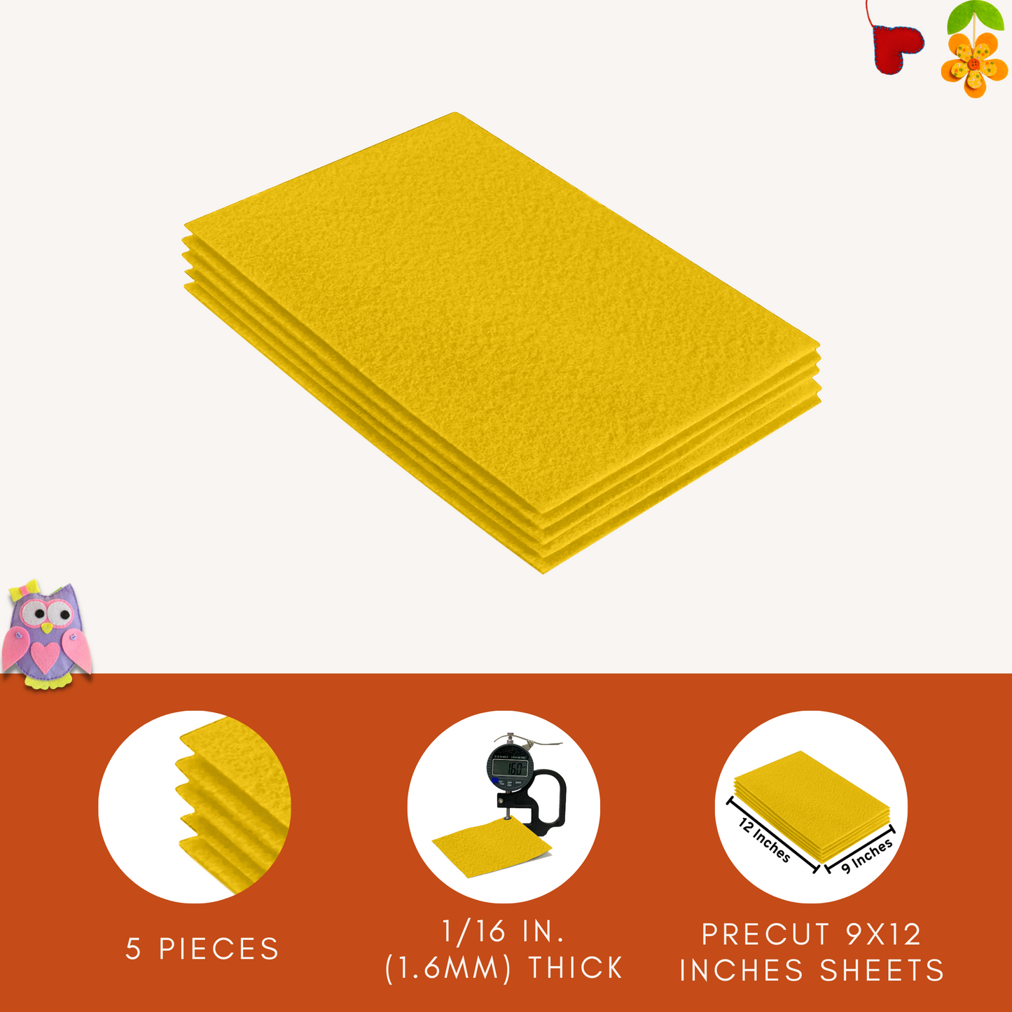 FabricLA Acrylic Felt 9"X12" Sheet Packs | Yellow - Prismatic Fiber Arts