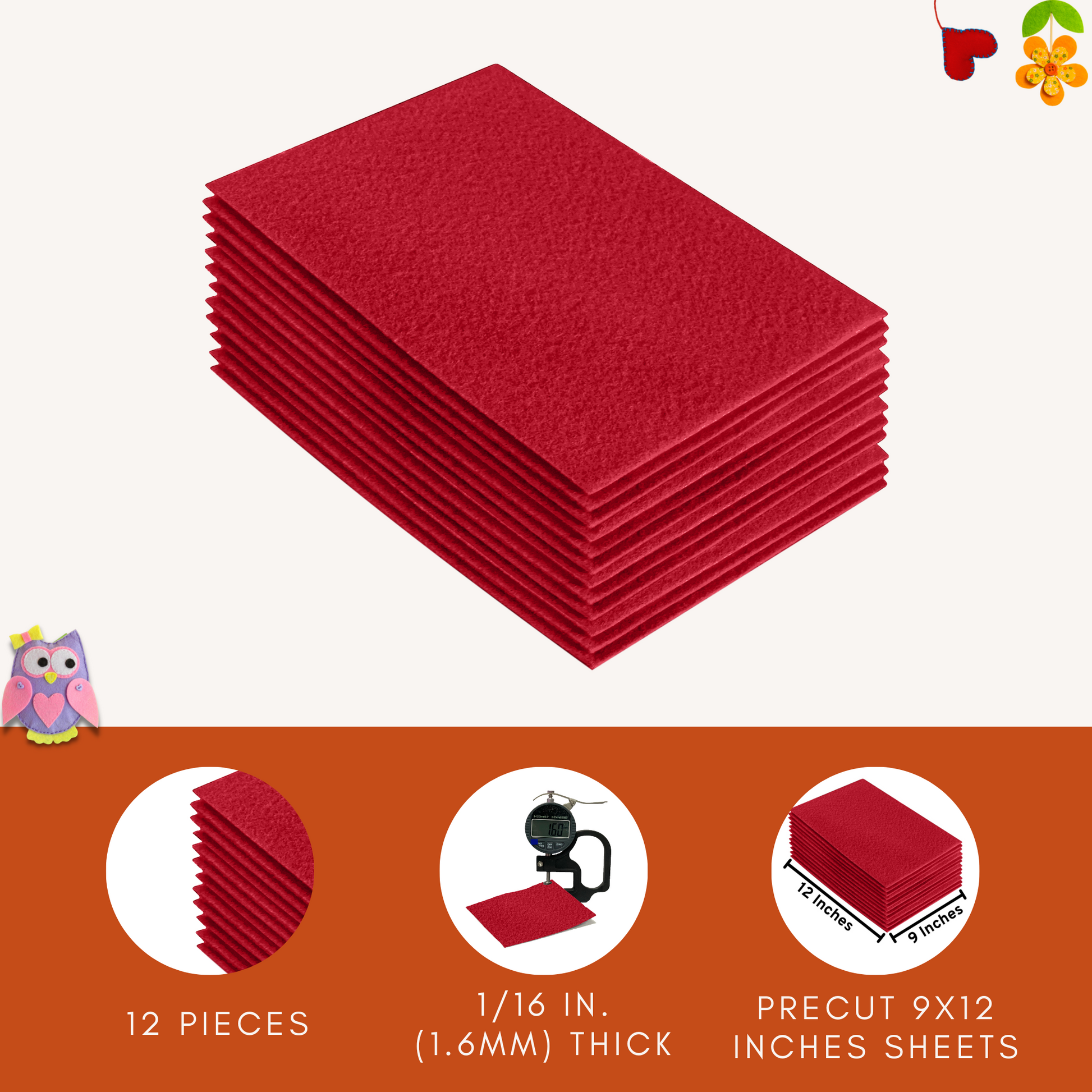 FabricLA Acrylic Felt 9"X12" Sheet Packs | Red - Prismatic Fiber Arts