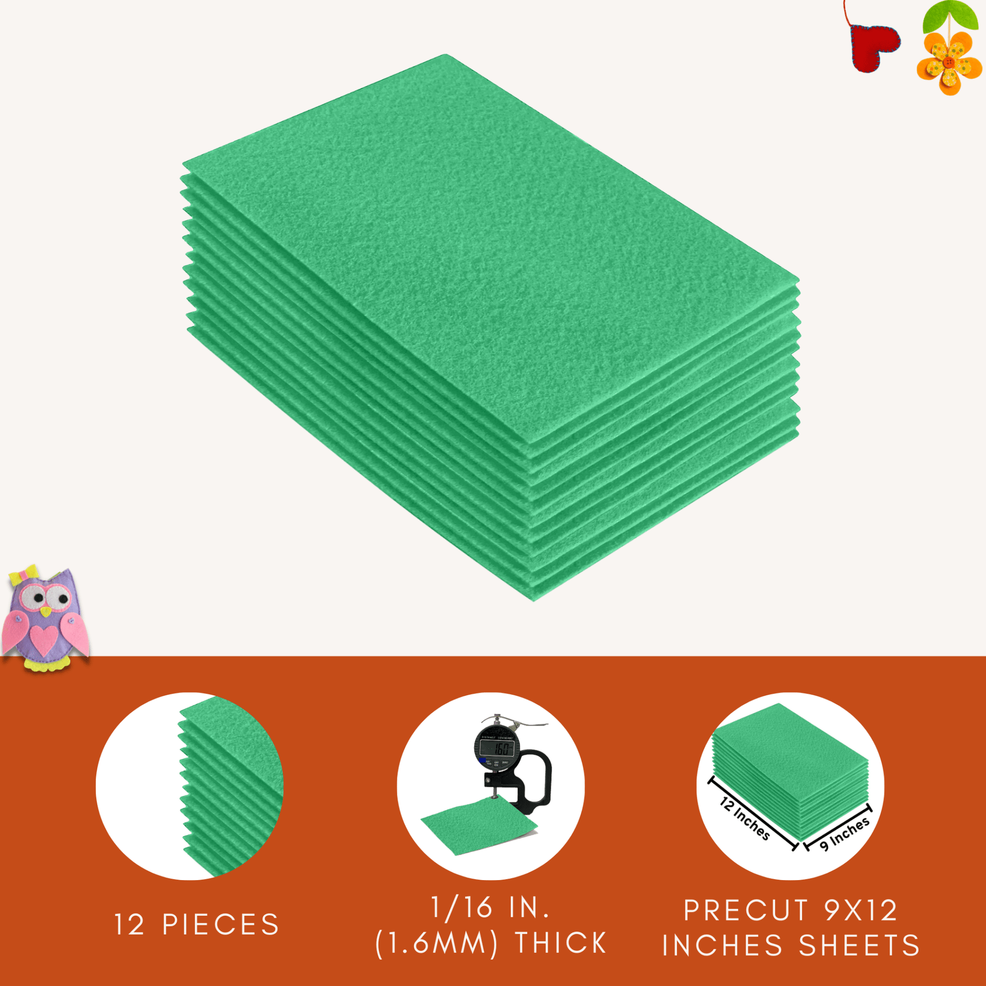 FabricLA Acrylic Felt 9"X12" Sheet Packs | Mint - Prismatic Fiber Arts