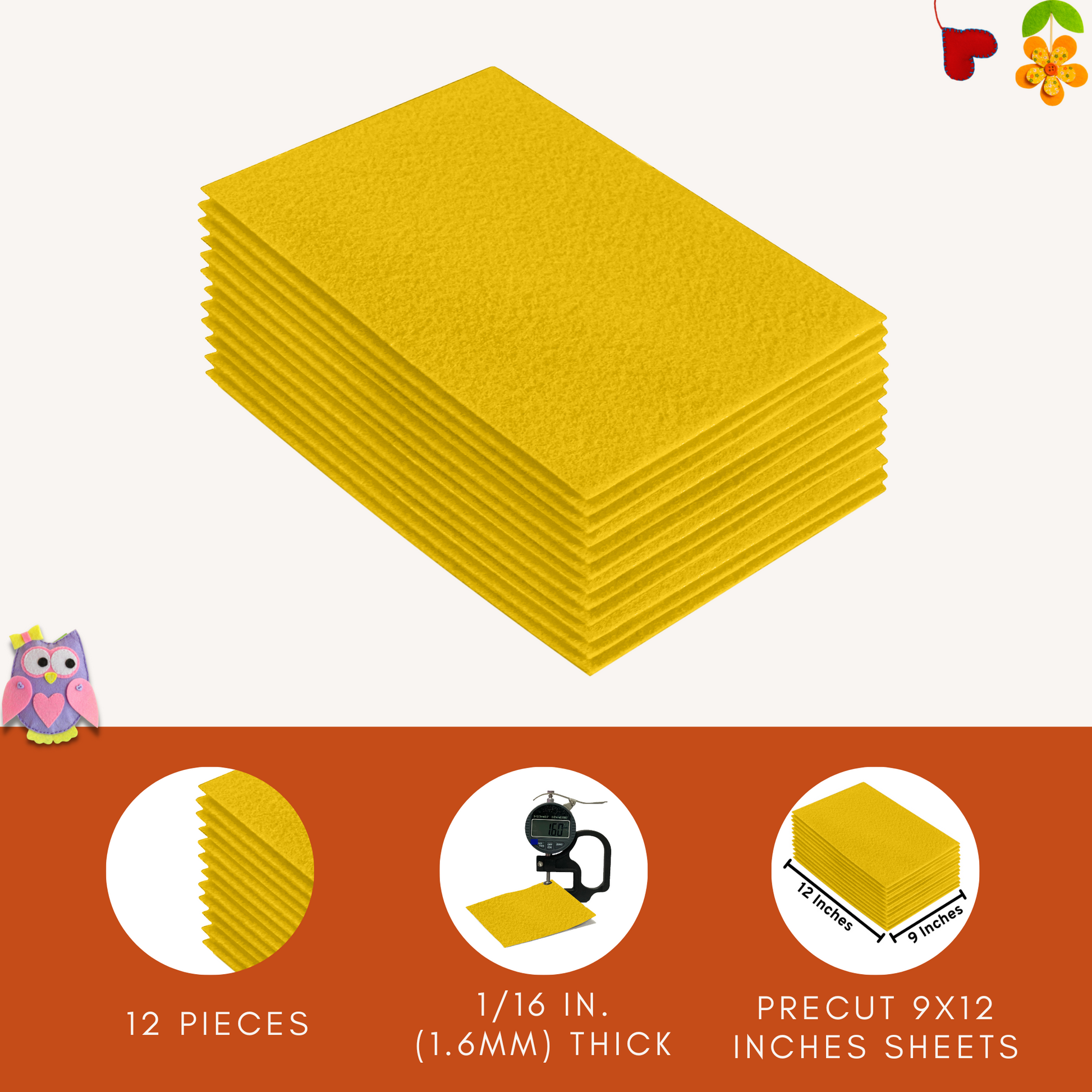 FabricLA Acrylic Felt 9"X12" Sheet Packs | Yellow - Prismatic Fiber Arts