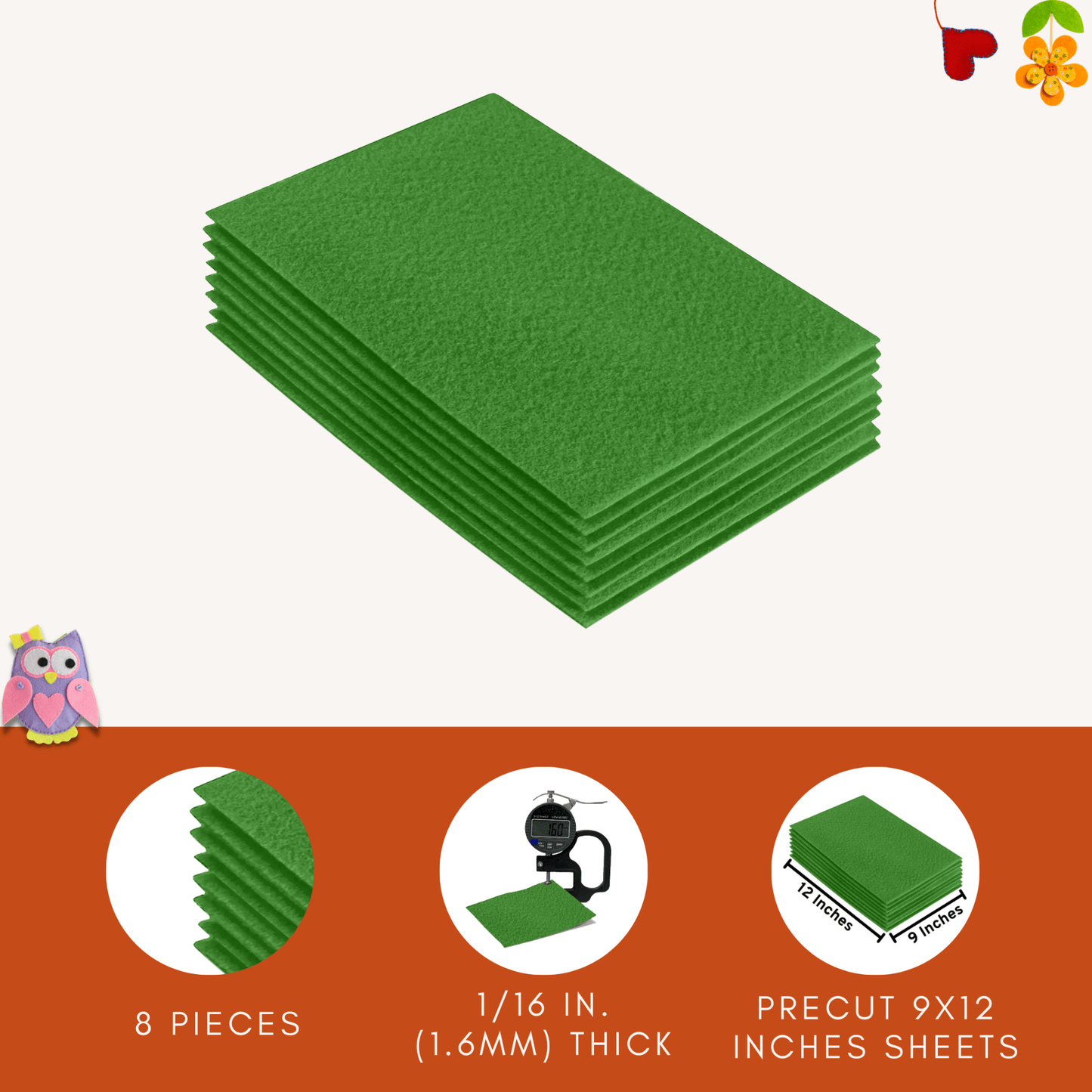 FabricLA Acrylic Felt 9"X12" Sheet Packs | Green - Prismatic Fiber Arts