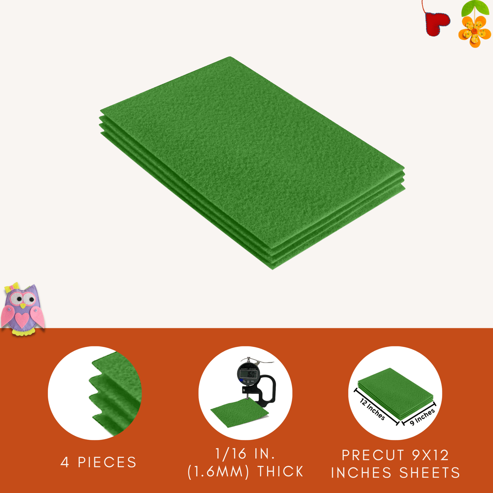 FabricLA Acrylic Felt 9"X12" Sheet Packs | Green - Prismatic Fiber Arts