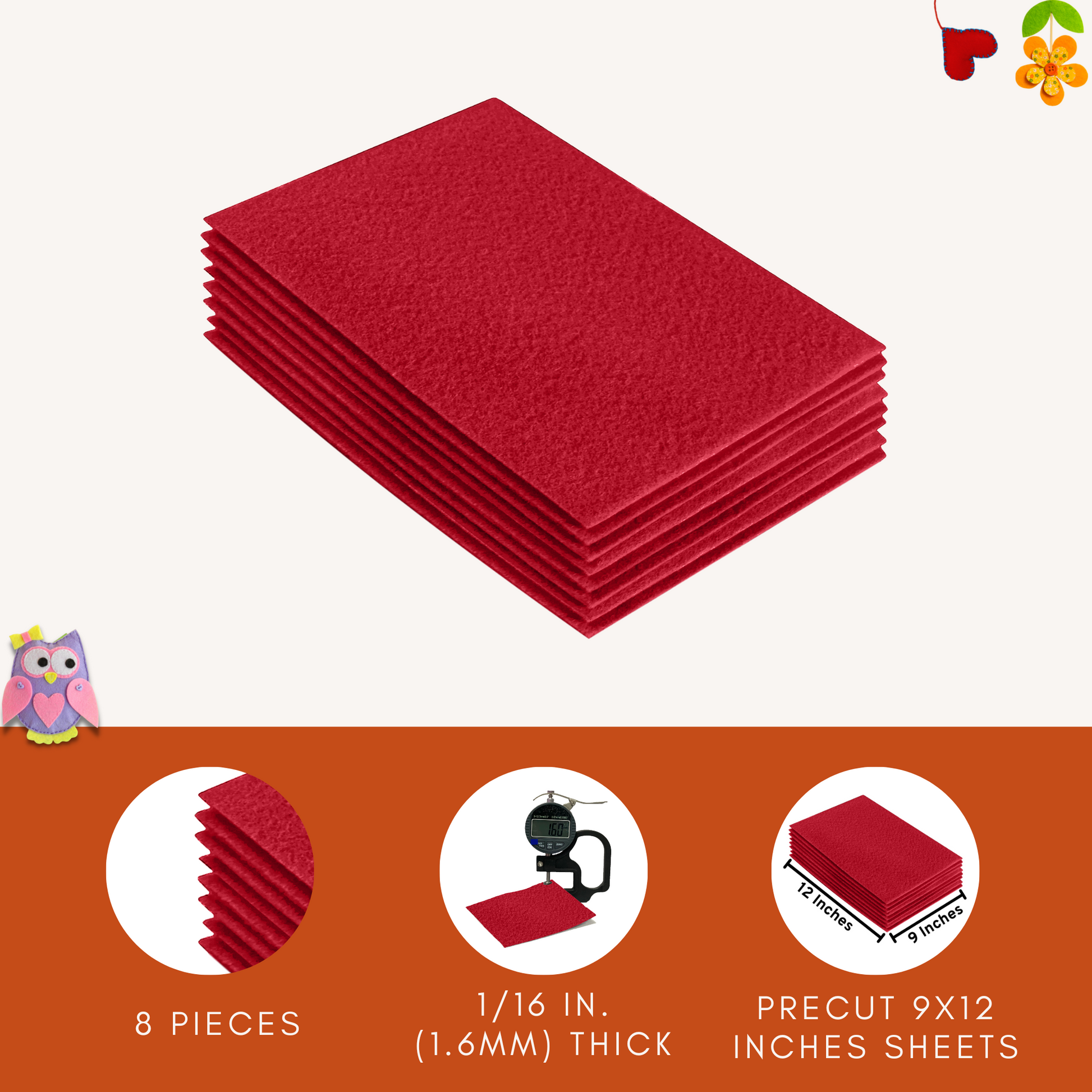 FabricLA Acrylic Felt 9"X12" Sheet Packs | Red - Prismatic Fiber Arts