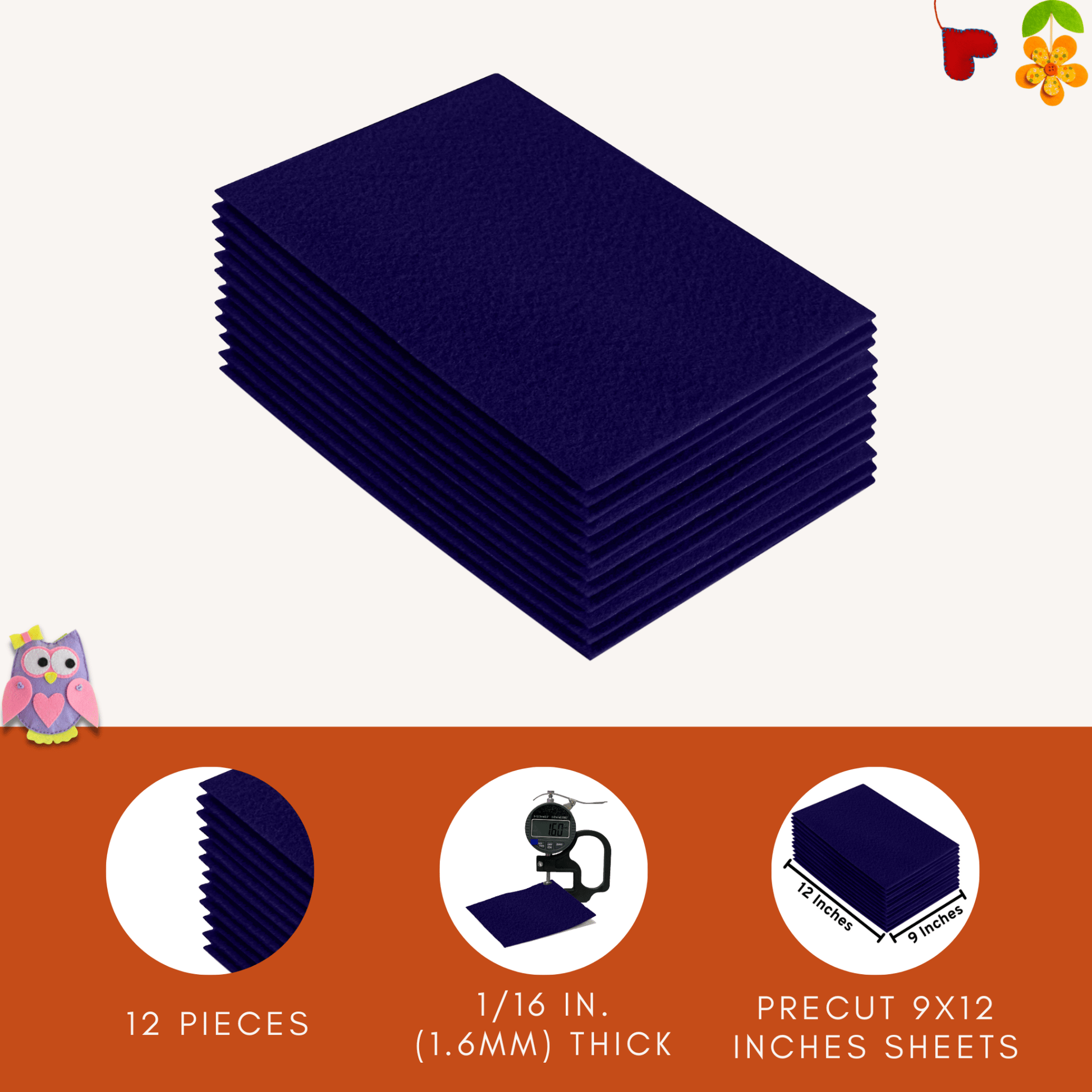 FabricLA Acrylic Felt 9"X12" Sheet Packs | Navy Blue - Prismatic Fiber Arts