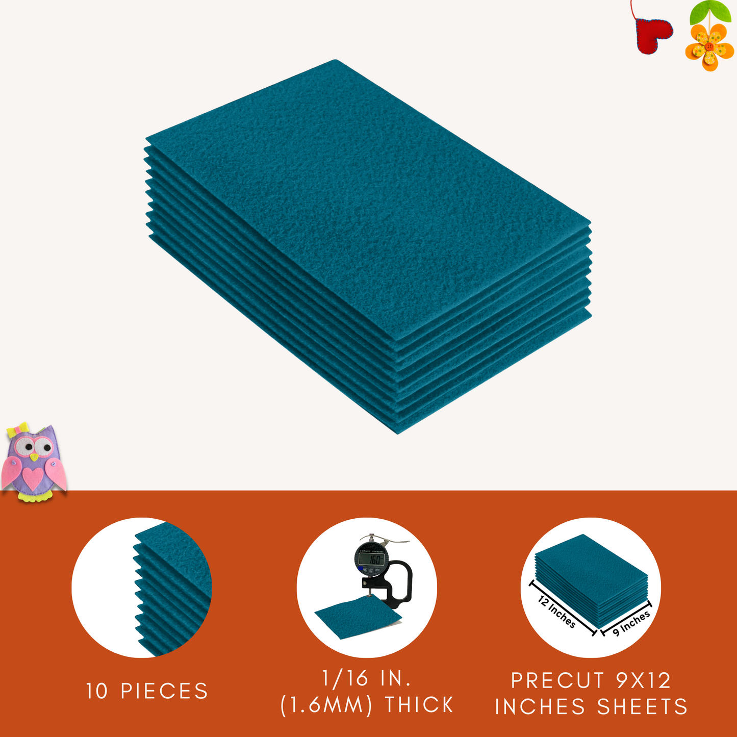 FabricLA Acrylic Felt 9"X12" Sheet Packs | Turquoise - Prismatic Fiber Arts
