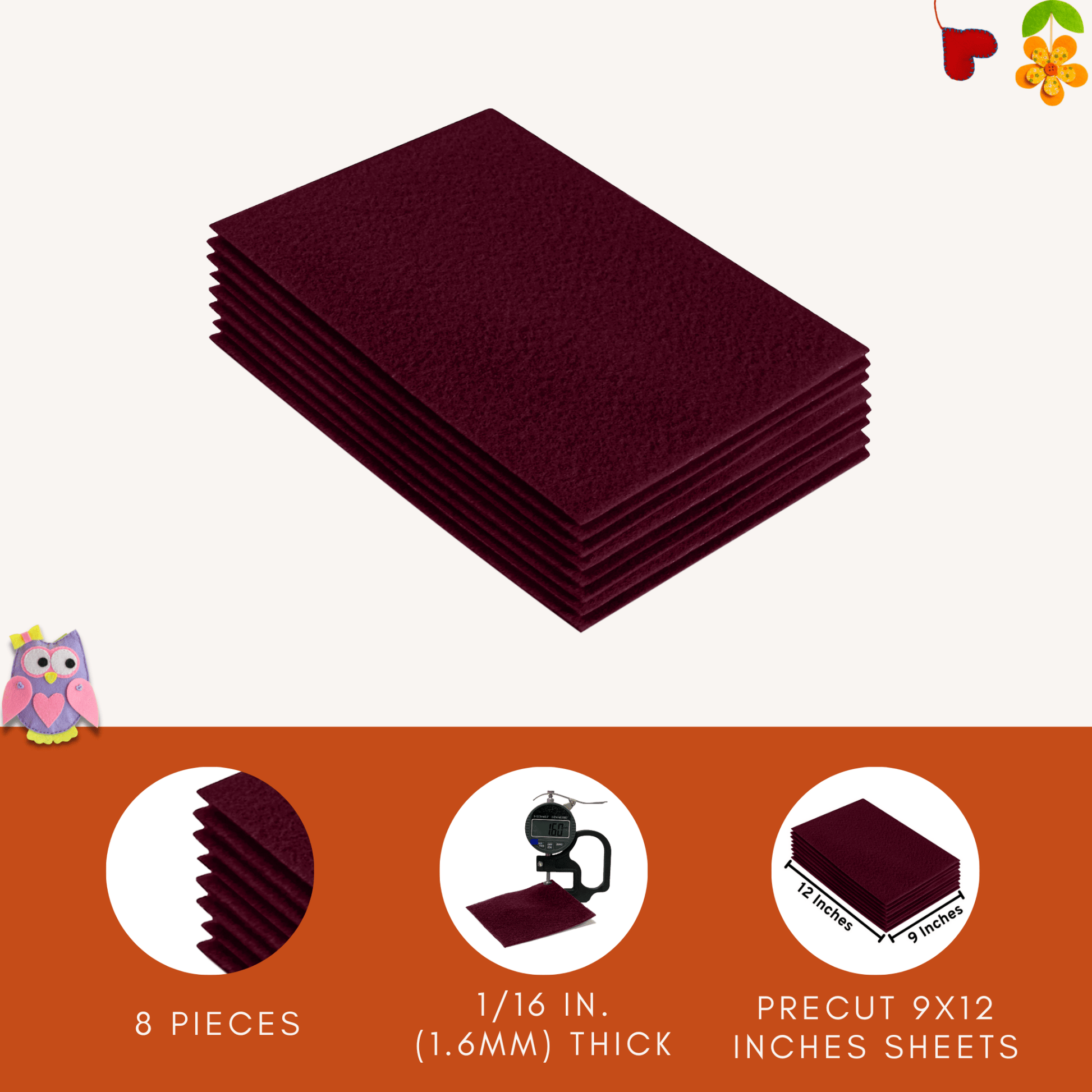 FabricLA Acrylic Felt 9"X12" Sheet Packs | Burgundy - Prismatic Fiber Arts