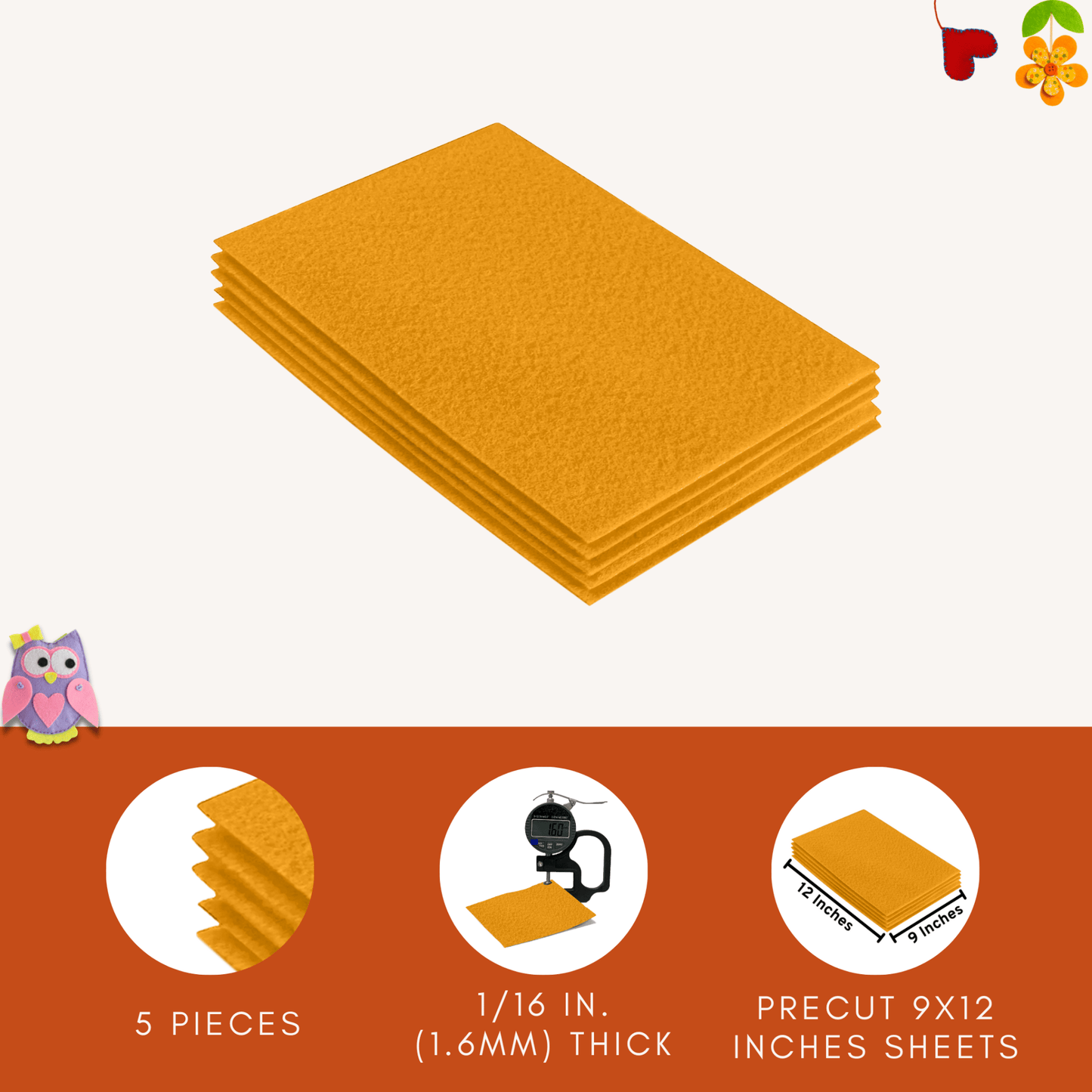 FabricLA Acrylic Felt 9"X12" Sheet Packs | Gold - Prismatic Fiber Arts