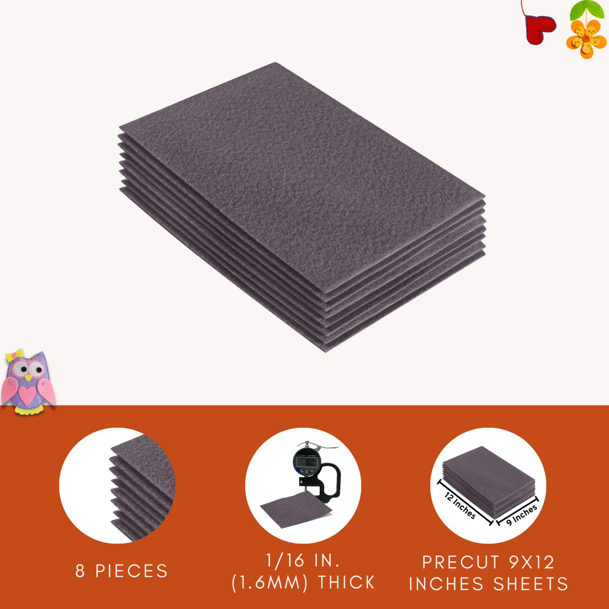FabricLA Acrylic Felt 9"X12" Sheet Packs | Platinum Gray - Prismatic Fiber Arts