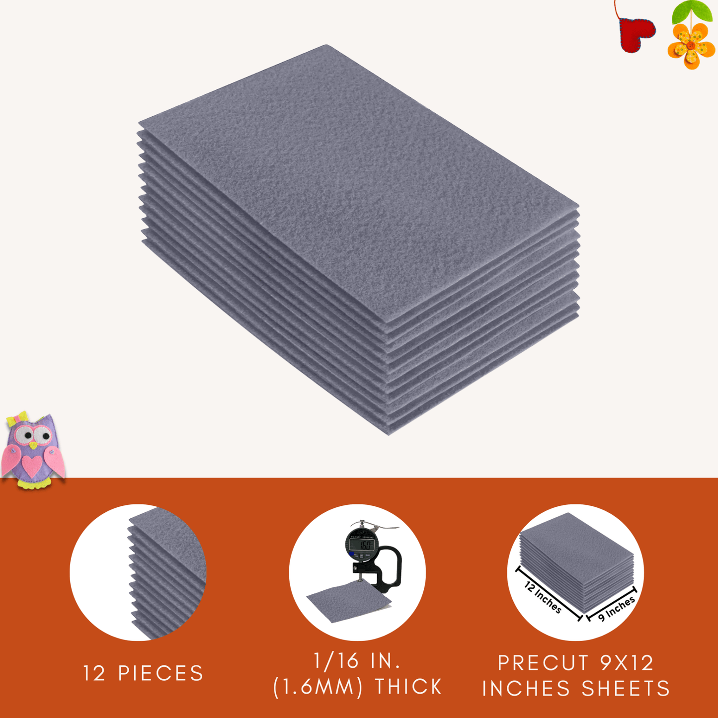 FabricLA Acrylic Felt 9"X12" Sheet Packs | Grey - Prismatic Fiber Arts