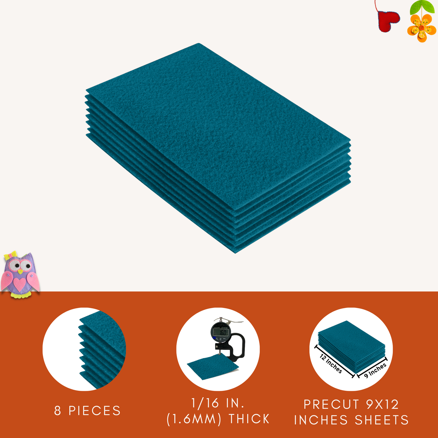 FabricLA Acrylic Felt 9"X12" Sheet Packs | Turquoise - Prismatic Fiber Arts