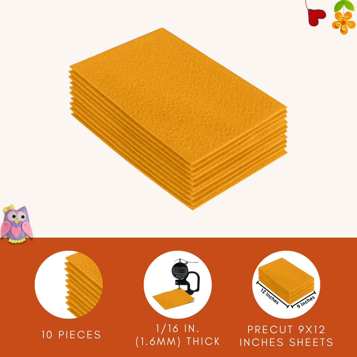 FabricLA Acrylic Felt 9"X12" Sheet Packs | Gold - Prismatic Fiber Arts