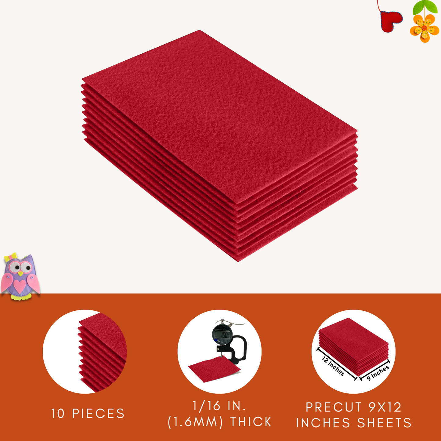 FabricLA Acrylic Felt 9"X12" Sheet Packs | Red - Prismatic Fiber Arts