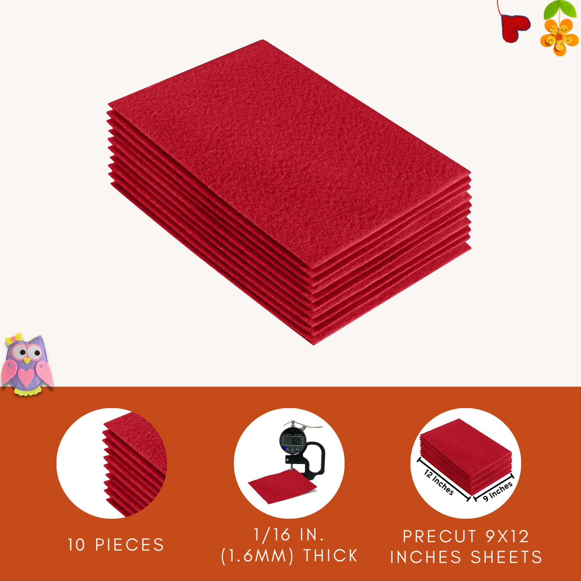 FabricLA Acrylic Felt 9"X12" Sheet Packs | Red - Prismatic Fiber Arts